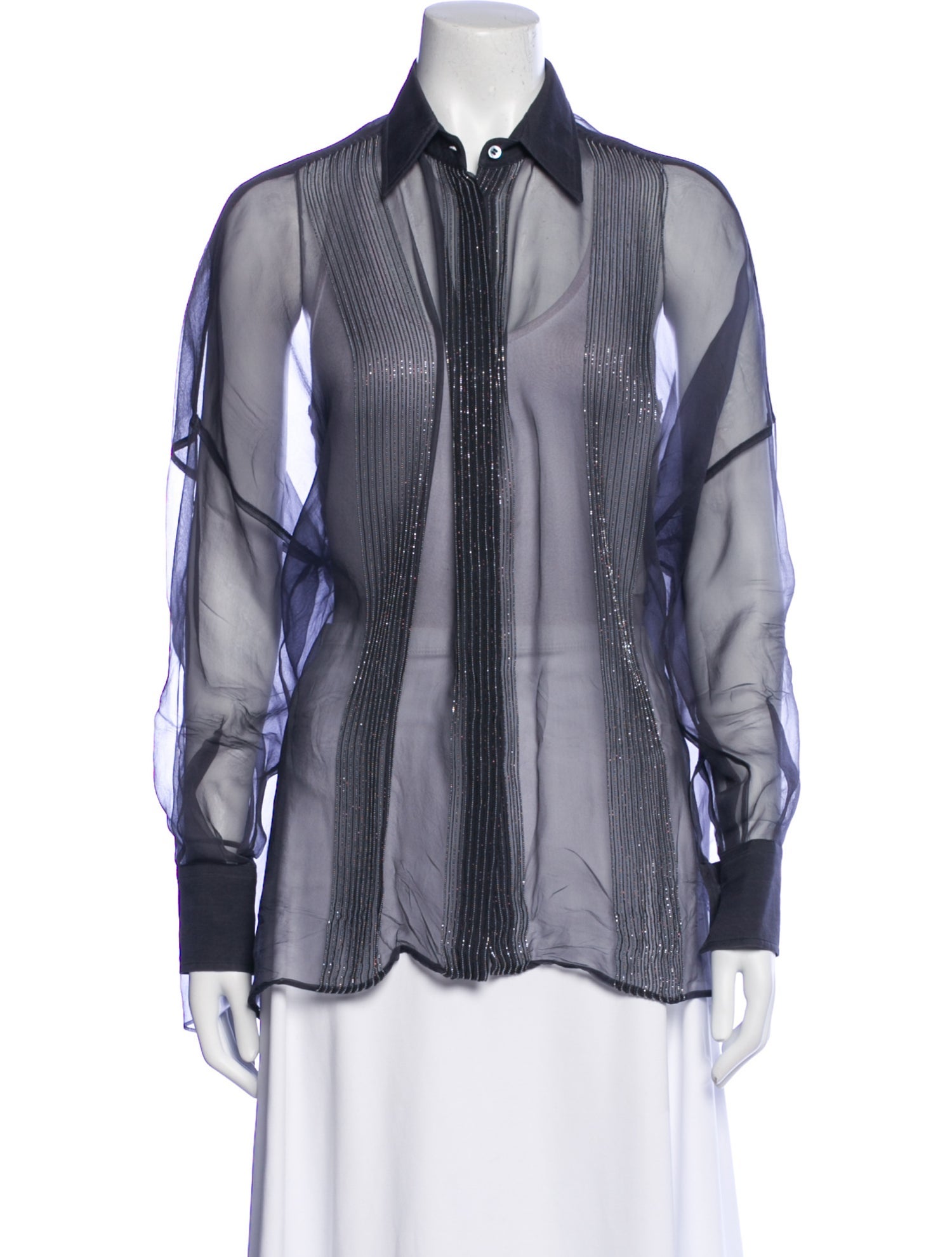 Brunello Cucinelli Silk Long Sleeve Button-Up Top
