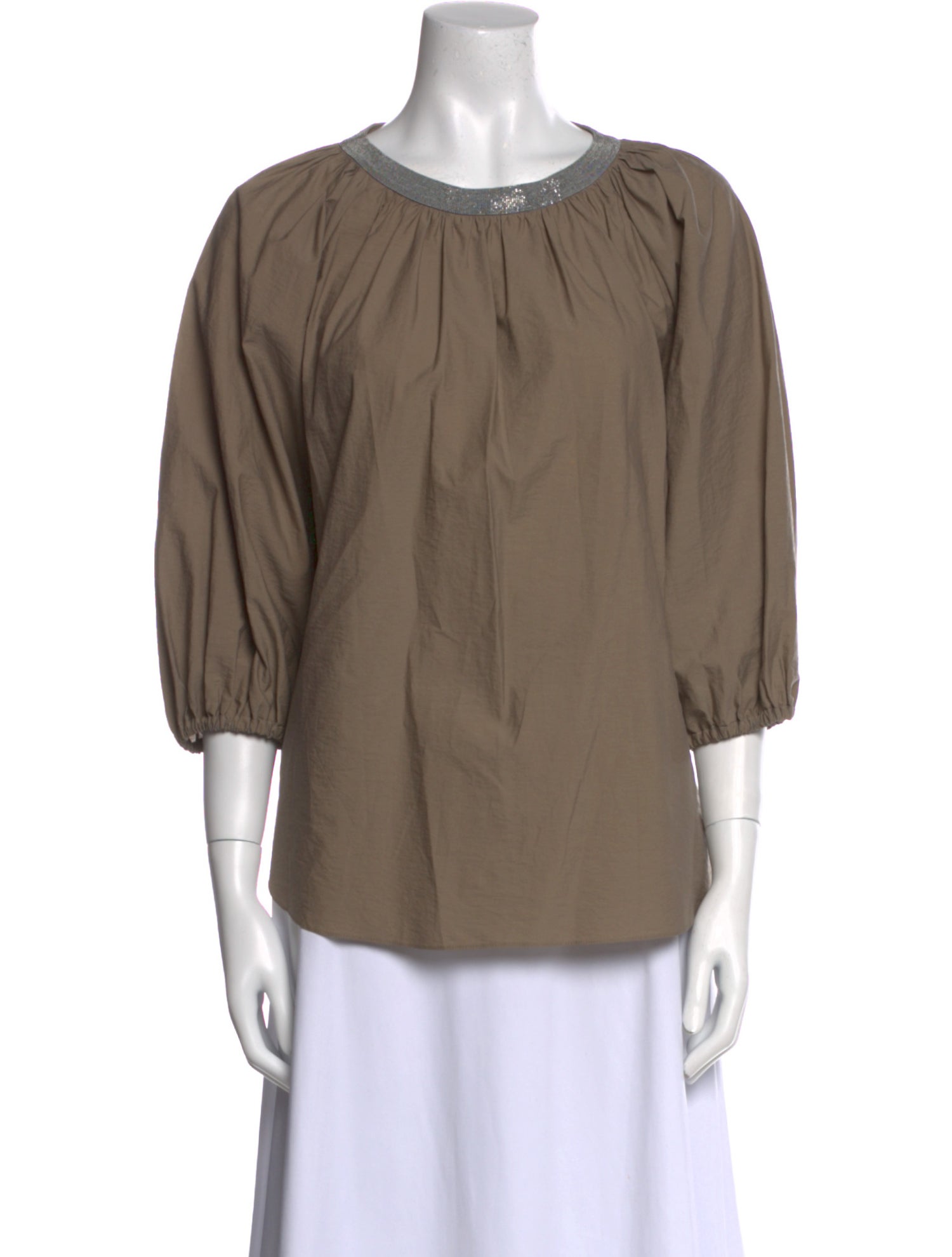 Brunello Cucinelli Scoop Neck Three-Quarter Sleeve Blouse