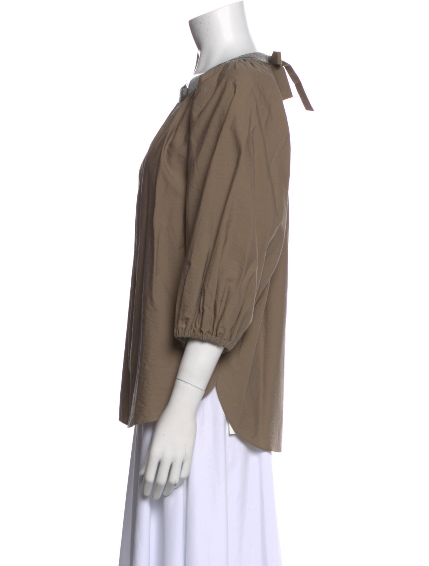 Brunello Cucinelli Scoop Neck Three-Quarter Sleeve Blouse