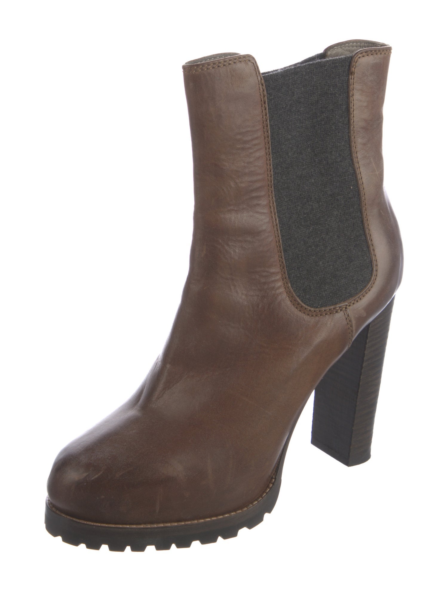 Brunello Cucinelli Leather Colorblock Pattern Chelsea Boots