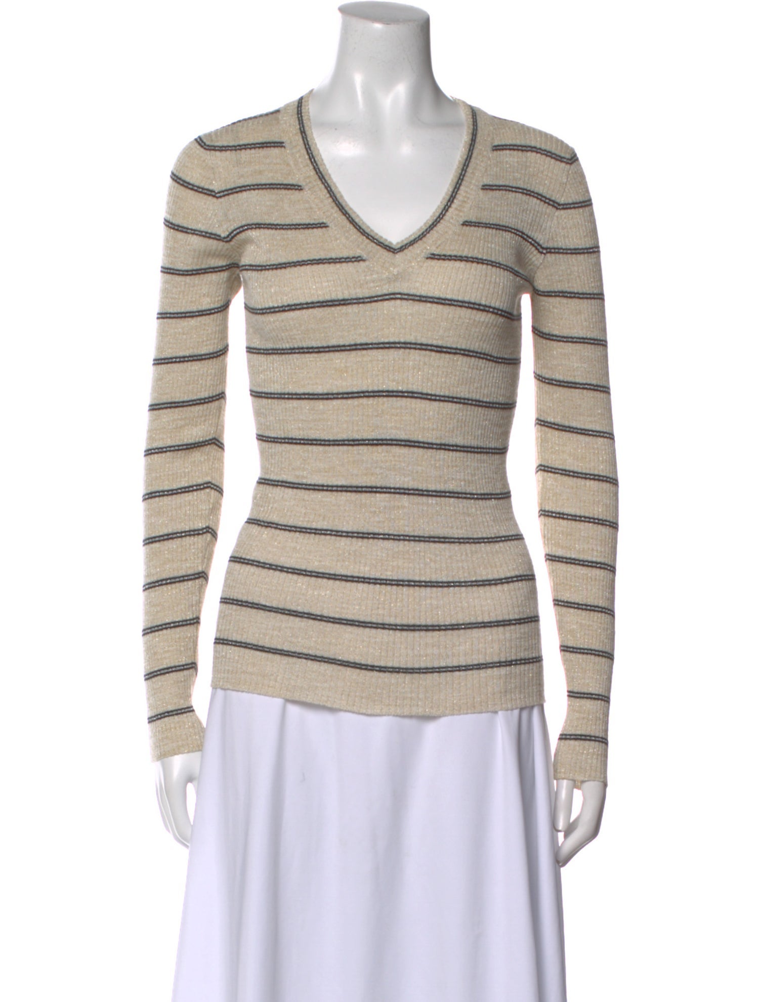 Brunello Cucinelli Striped V-Neck Top w/ Tags
