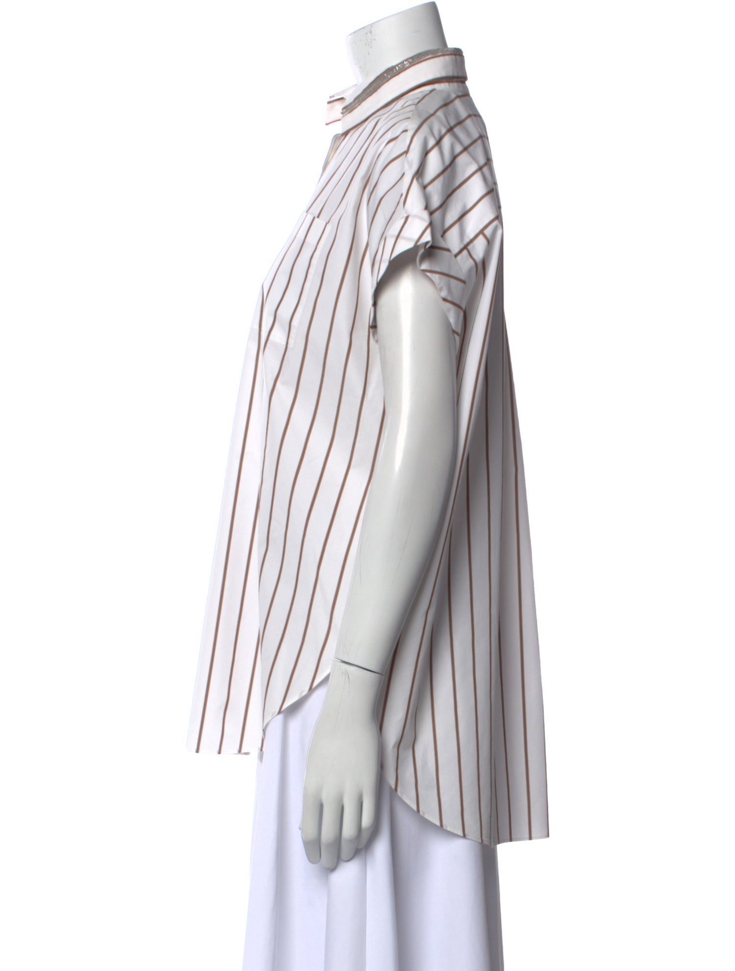 Brunello Cucinelli Striped Short Sleeve Button-Up Top