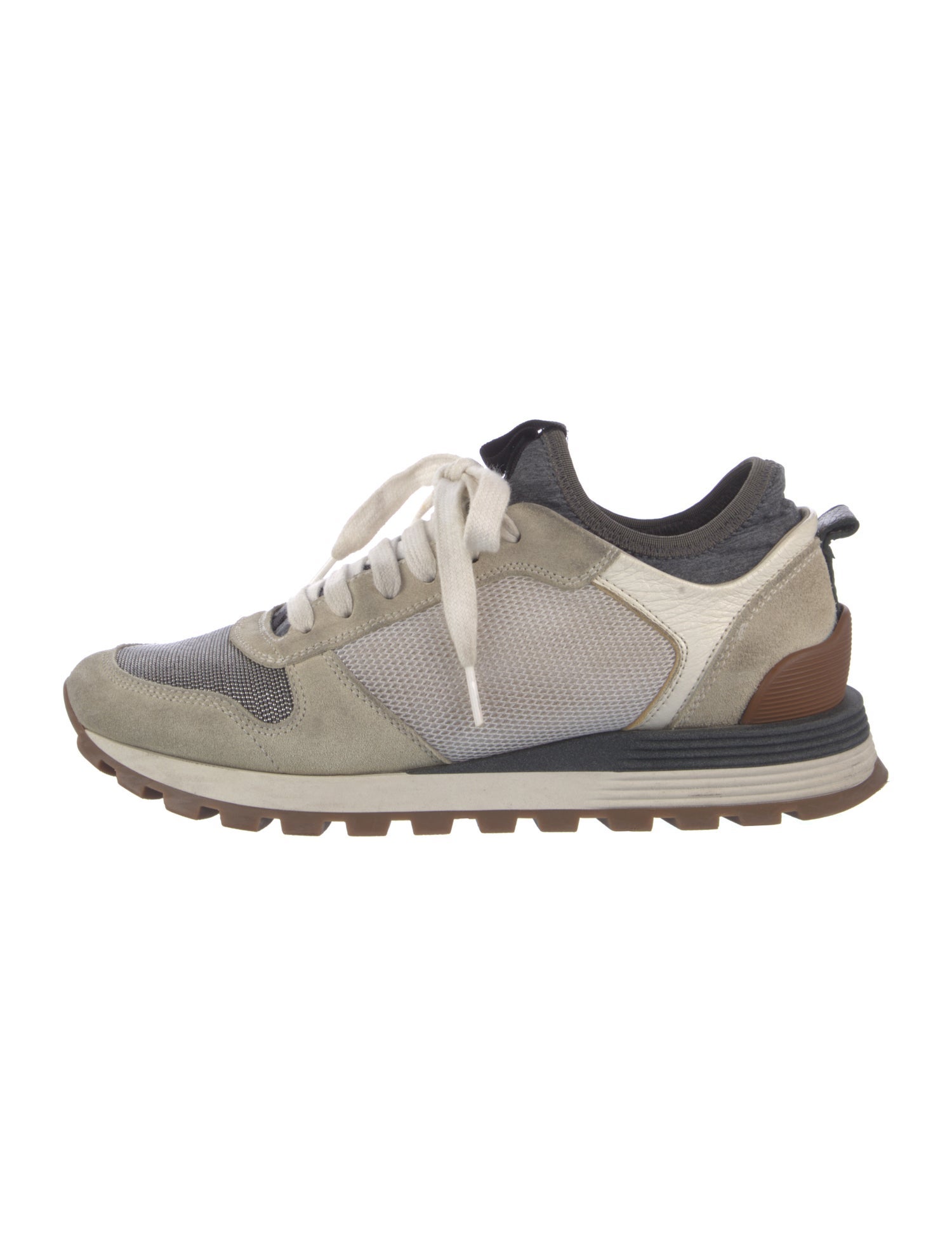Brunello Cucinelli Suede Colorblock Pattern Sneakers