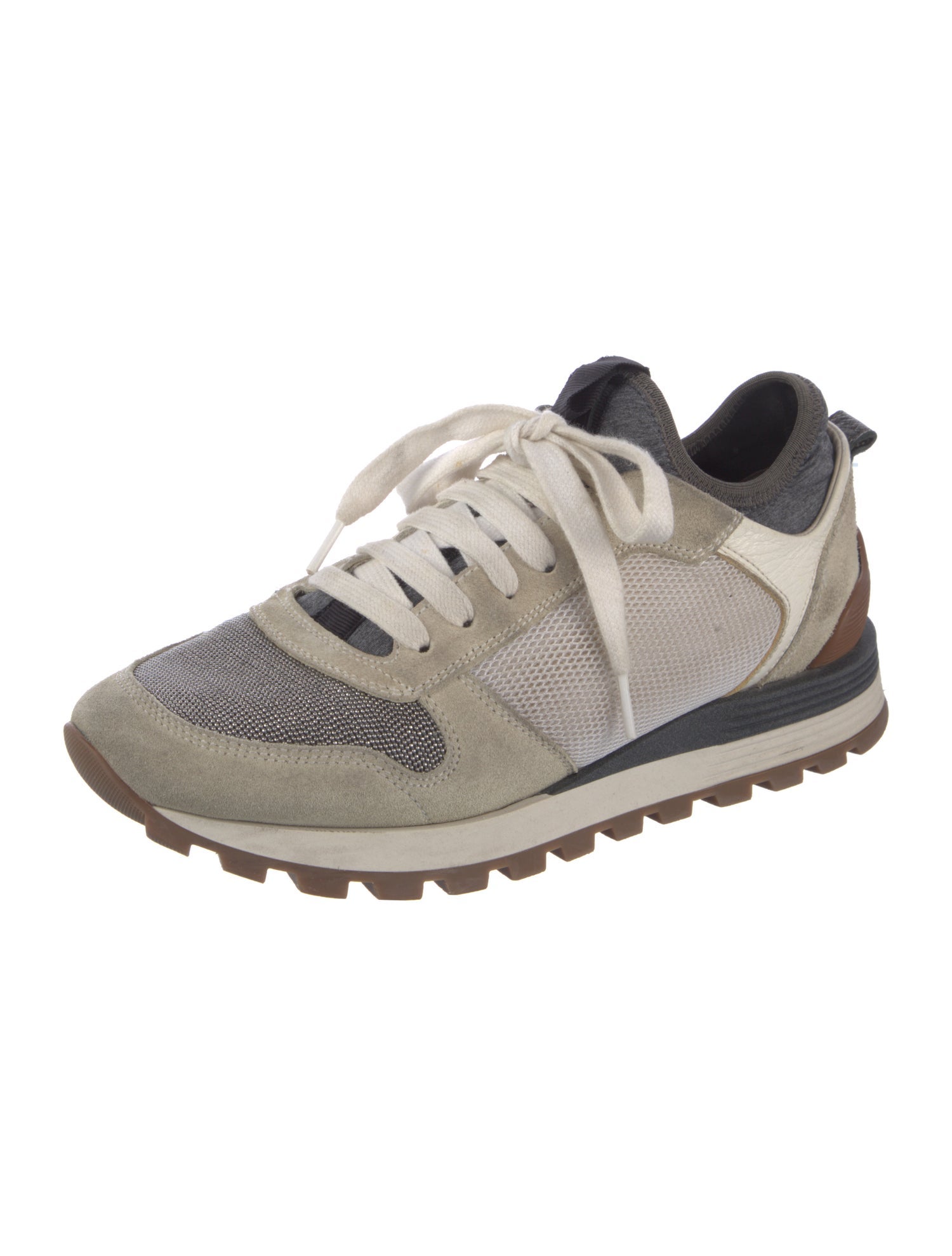 Brunello Cucinelli Suede Colorblock Pattern Sneakers