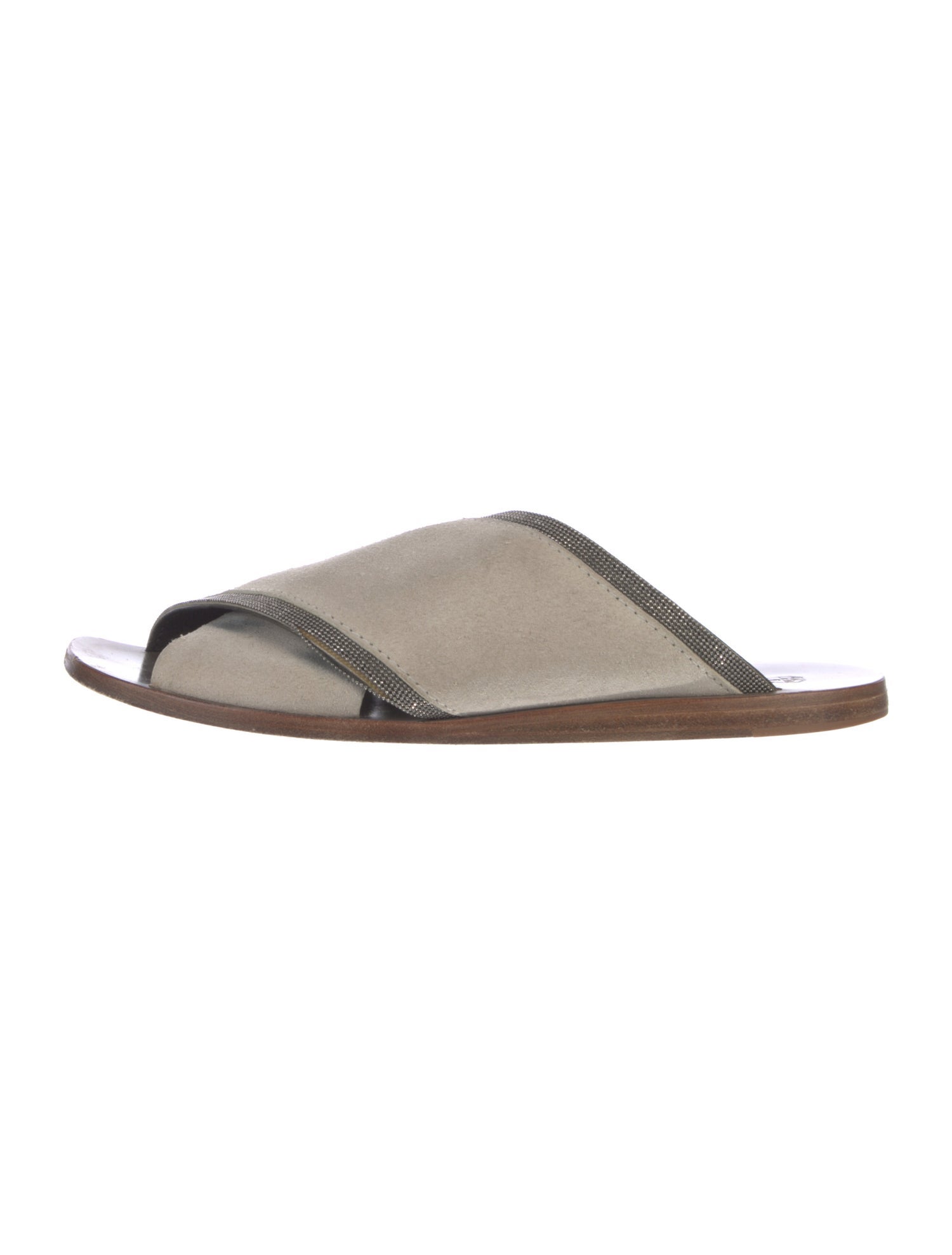 Brunello Cucinelli Suede Colorblock Pattern Slides
