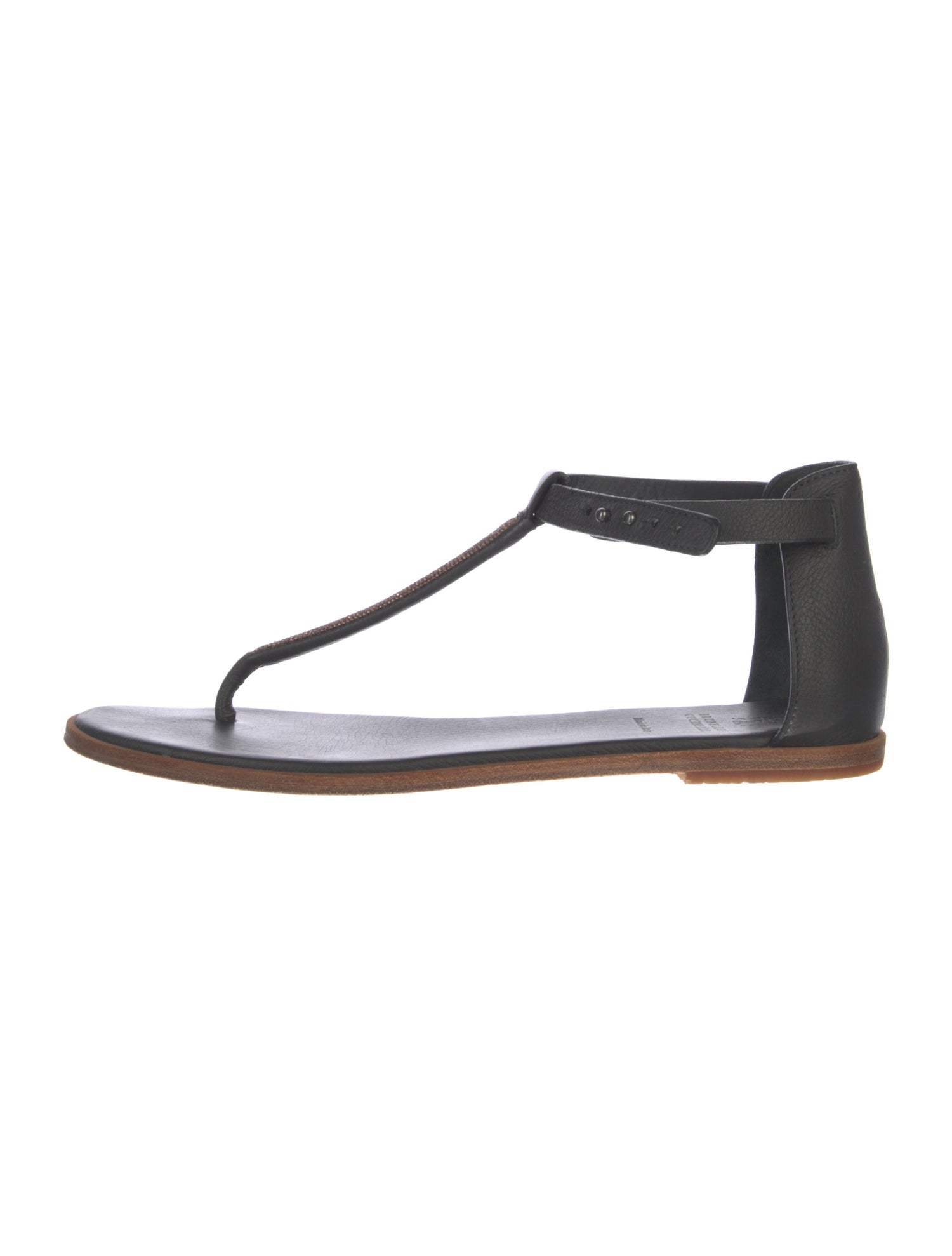 Brunello Cucinelli Monili Leather T-Strap Sandals