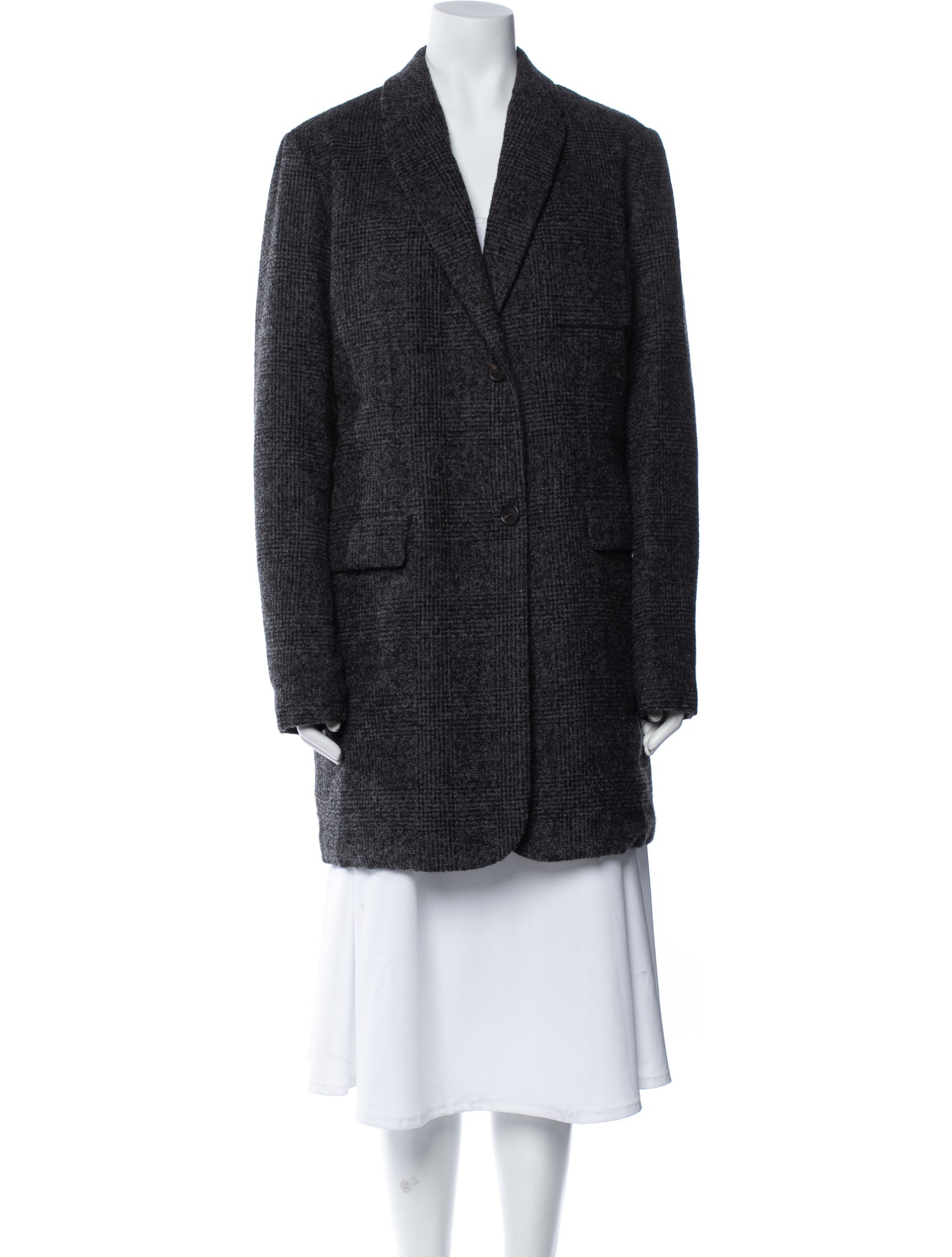 Brunello Cucinelli Virgin Wool Tweed Pattern Faux Fur Coat