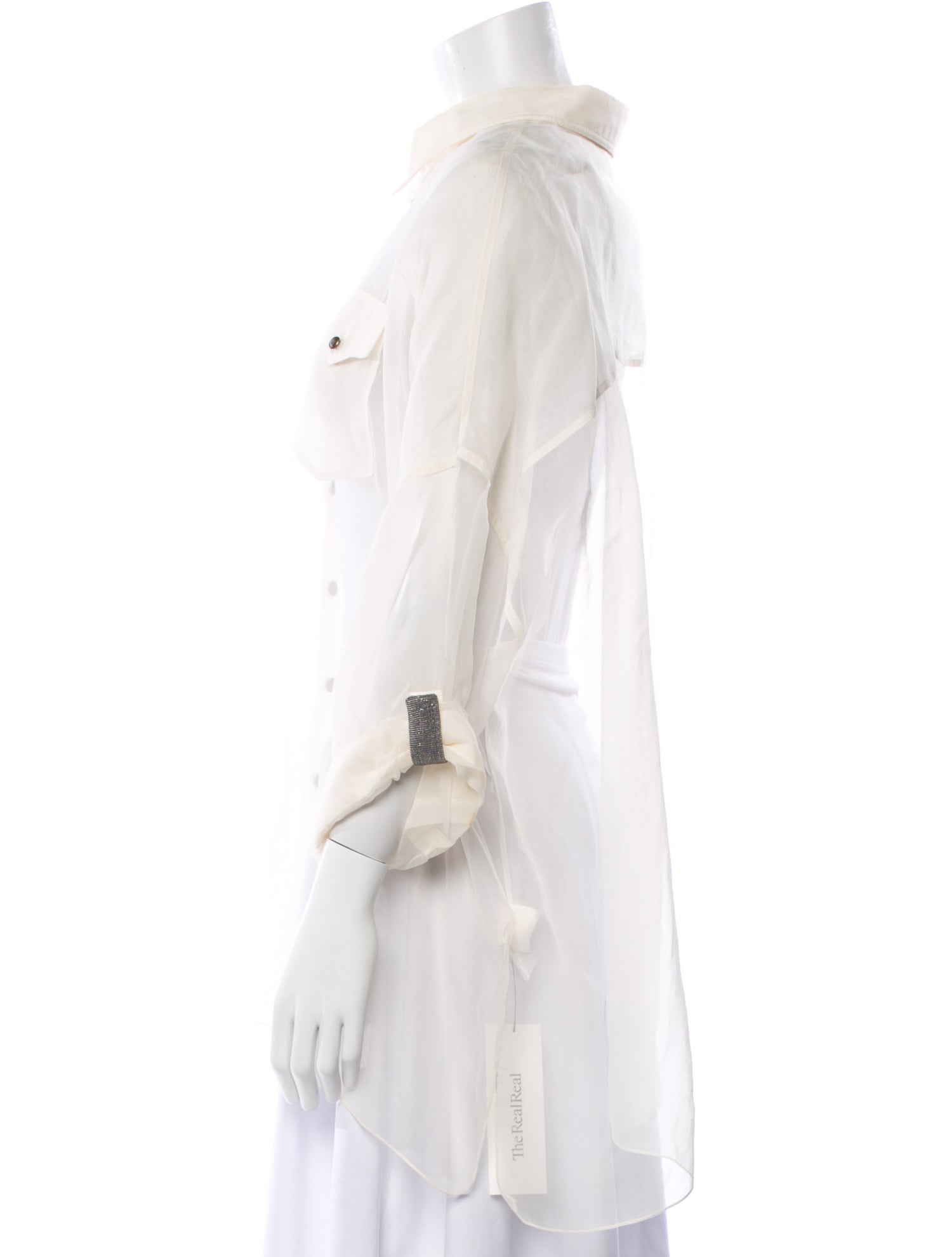 Brunello Cucinelli Silk Three-Quarter Sleeve Button-Up Top