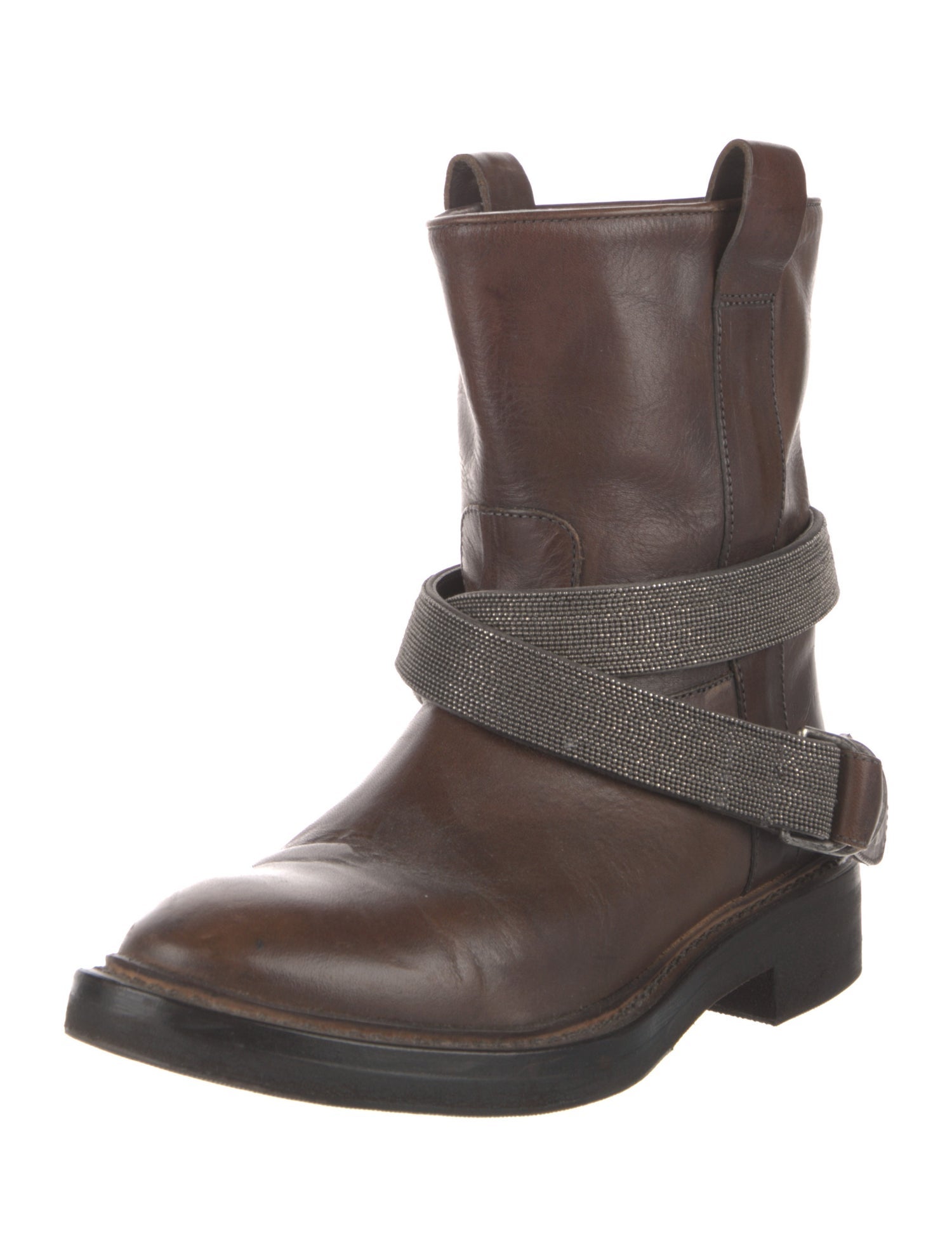 Brunello Cucinelli Monili Leather Moto Boots