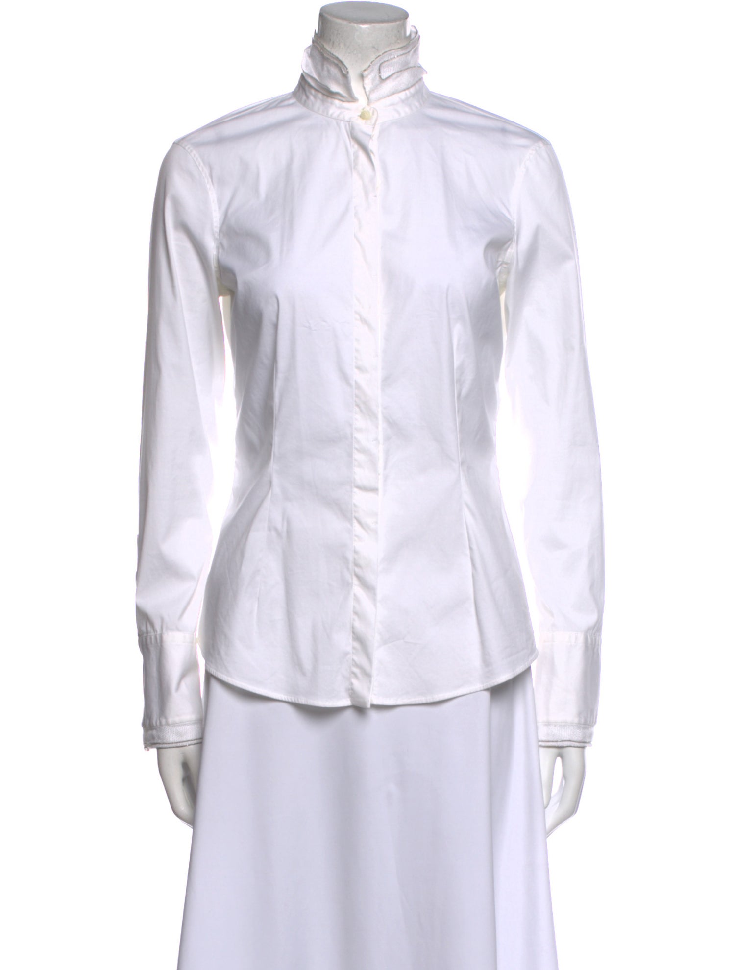 Brunello Cucinelli Mock Neck Long Sleeve Button-Up Top