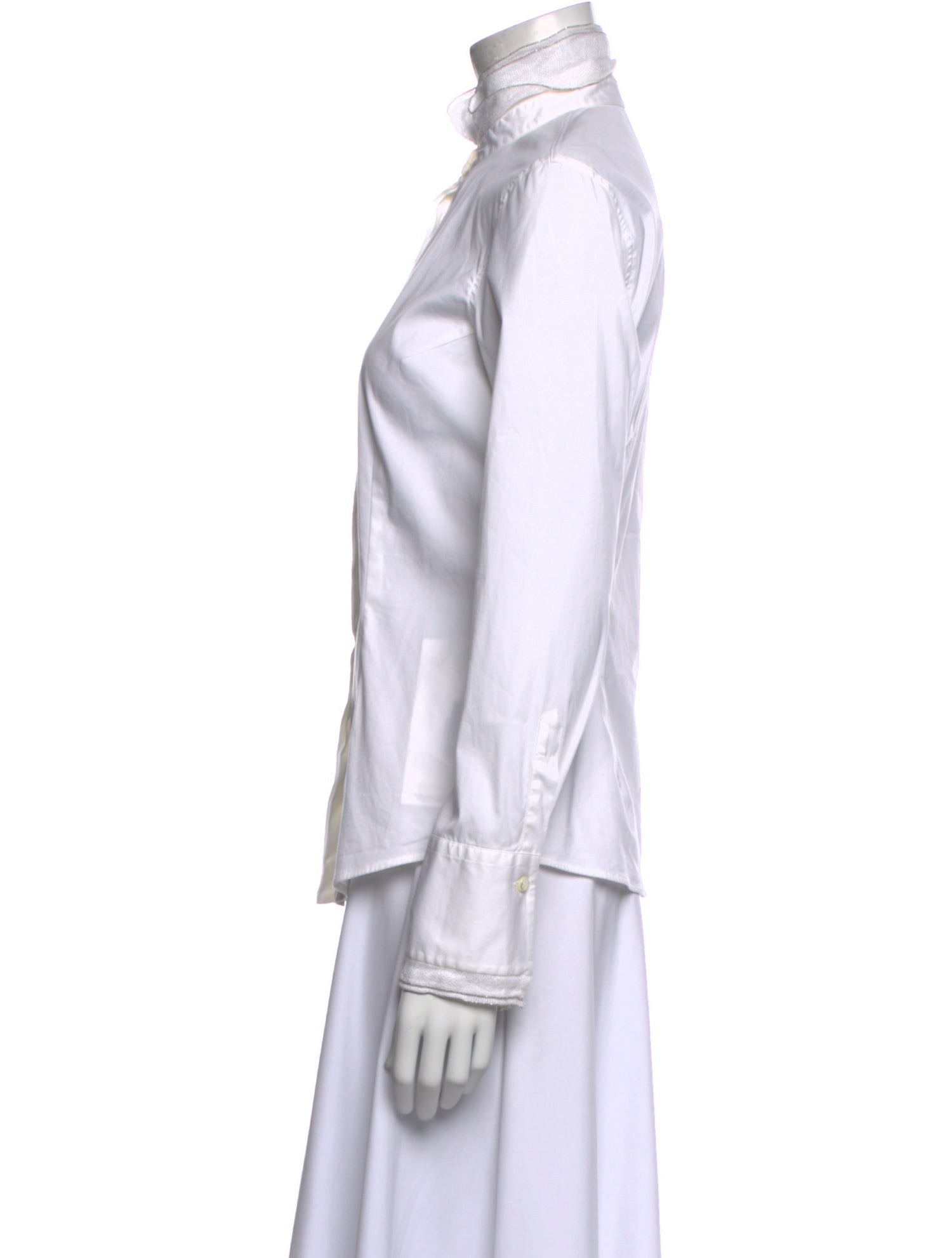 Brunello Cucinelli Mock Neck Long Sleeve Button-Up Top