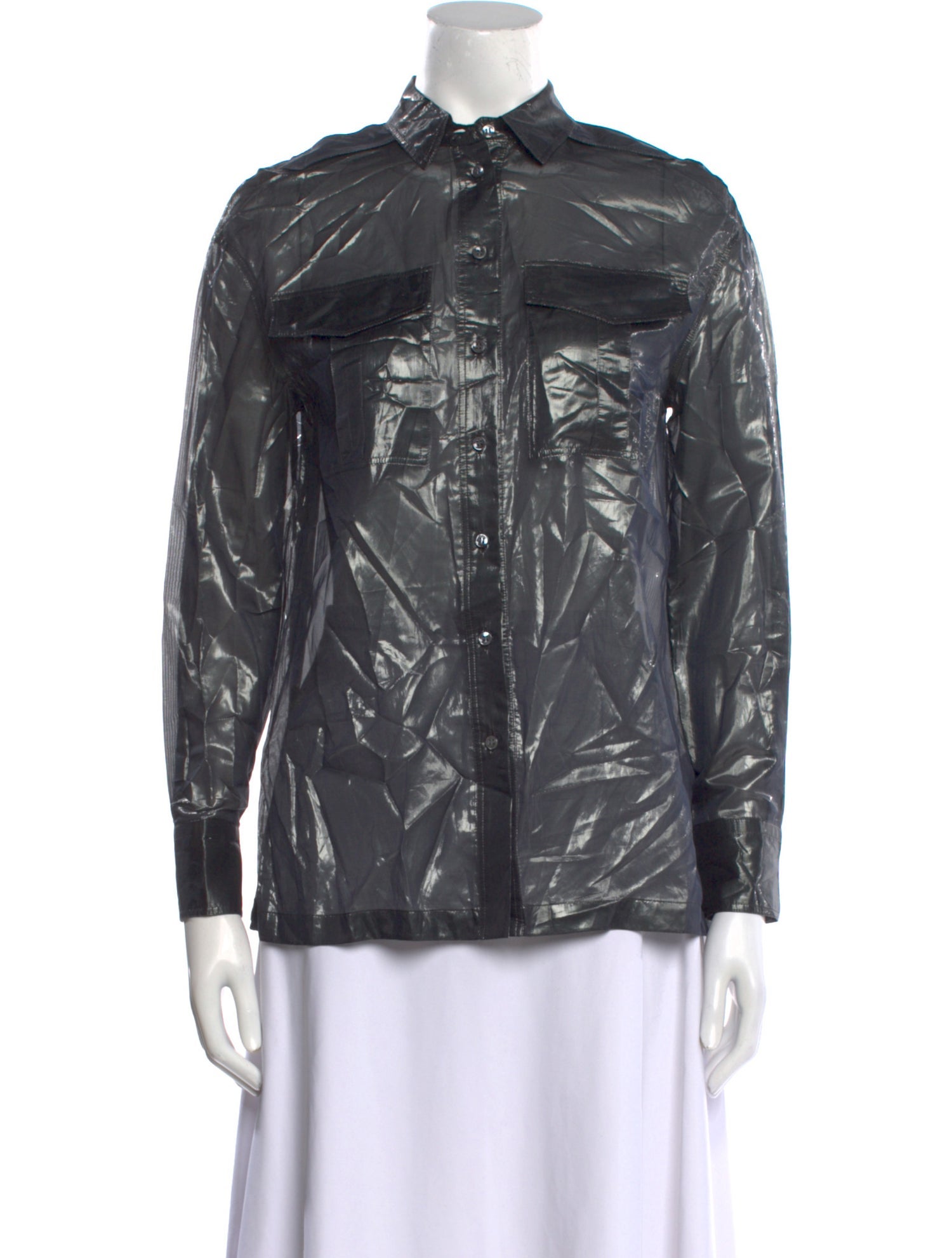 Brunello Cucinelli Silk Long Sleeve Button-Up Top