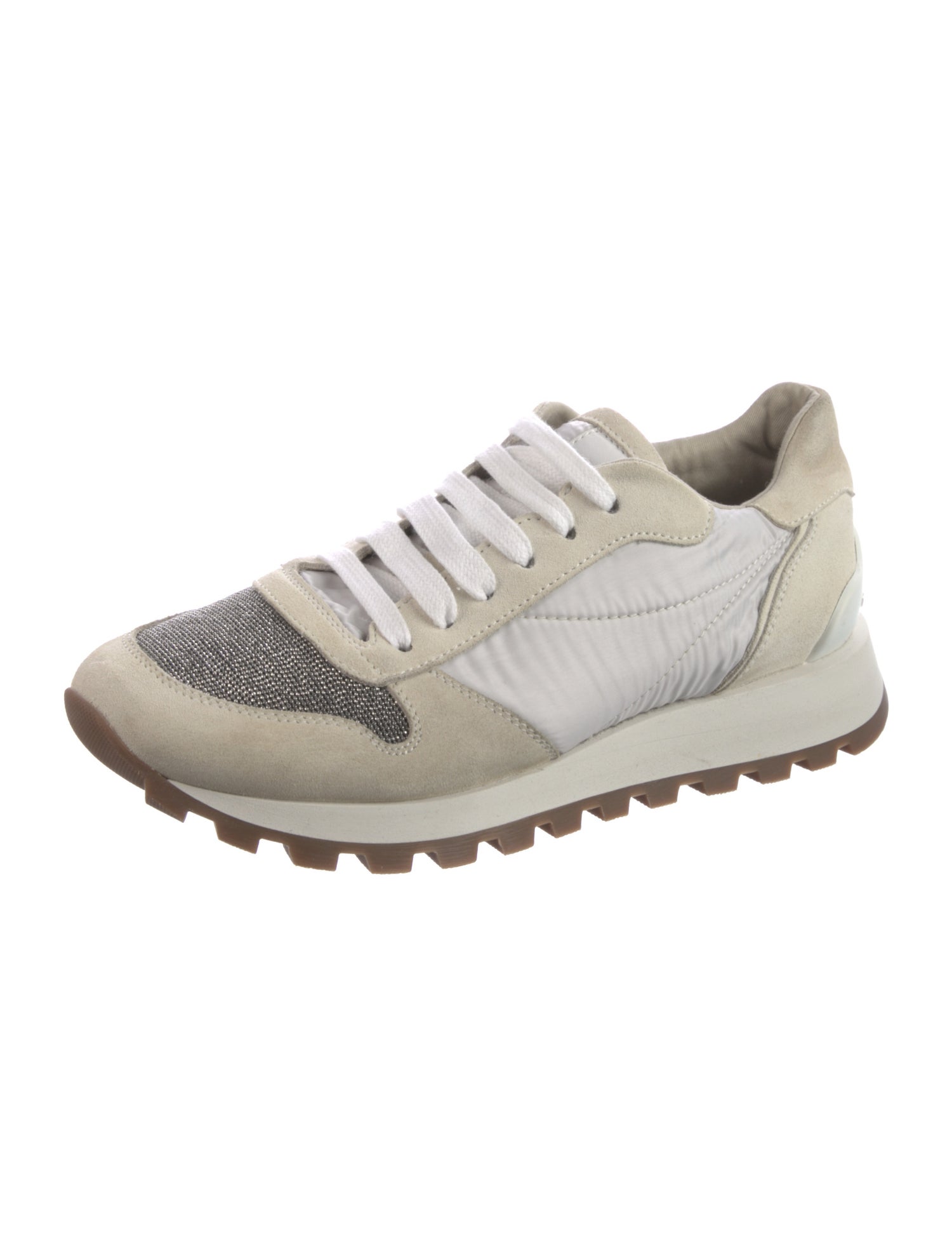 Brunello Cucinelli Suede Colorblock Pattern Sneakers