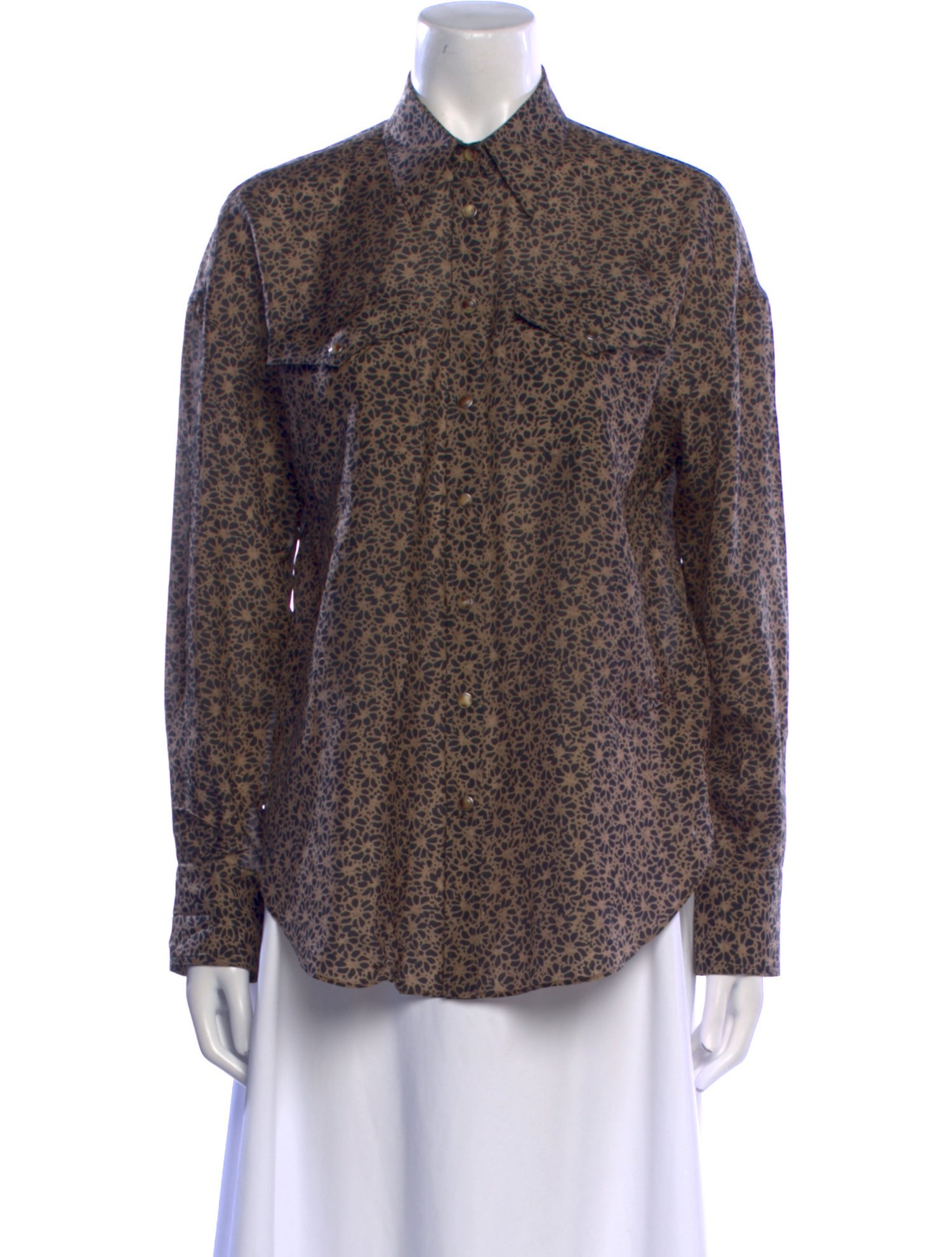 Brunello Cucinelli Printed Long Sleeve Button-Up Top