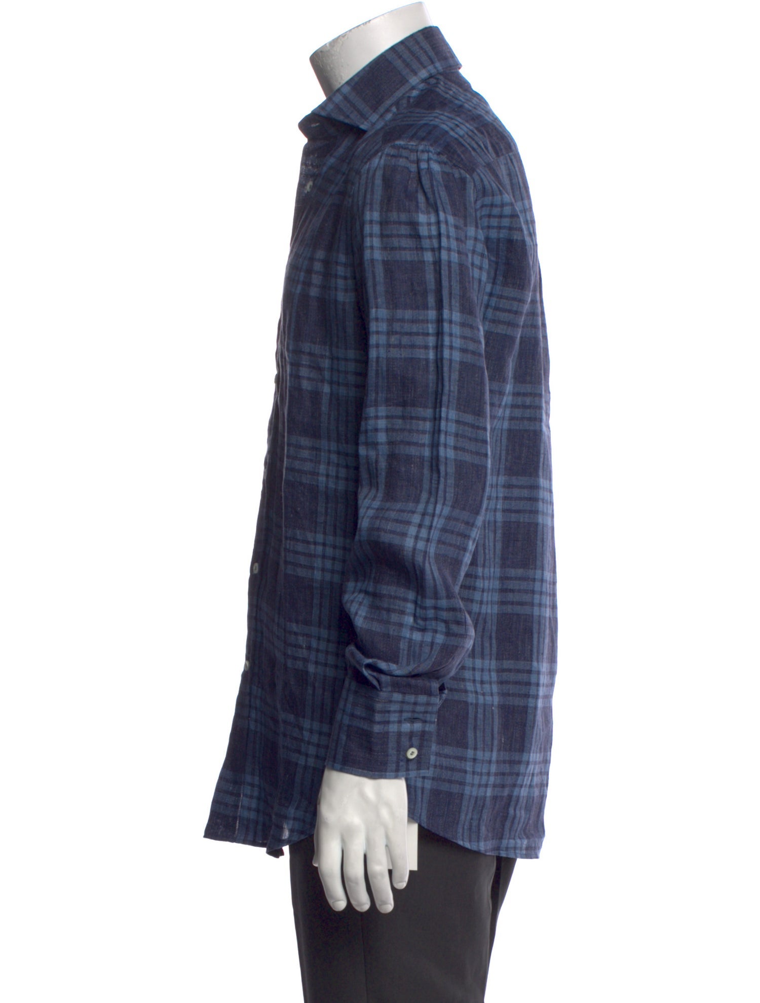 Brunello Cucinelli Linen Plaid Print Dress Shirt