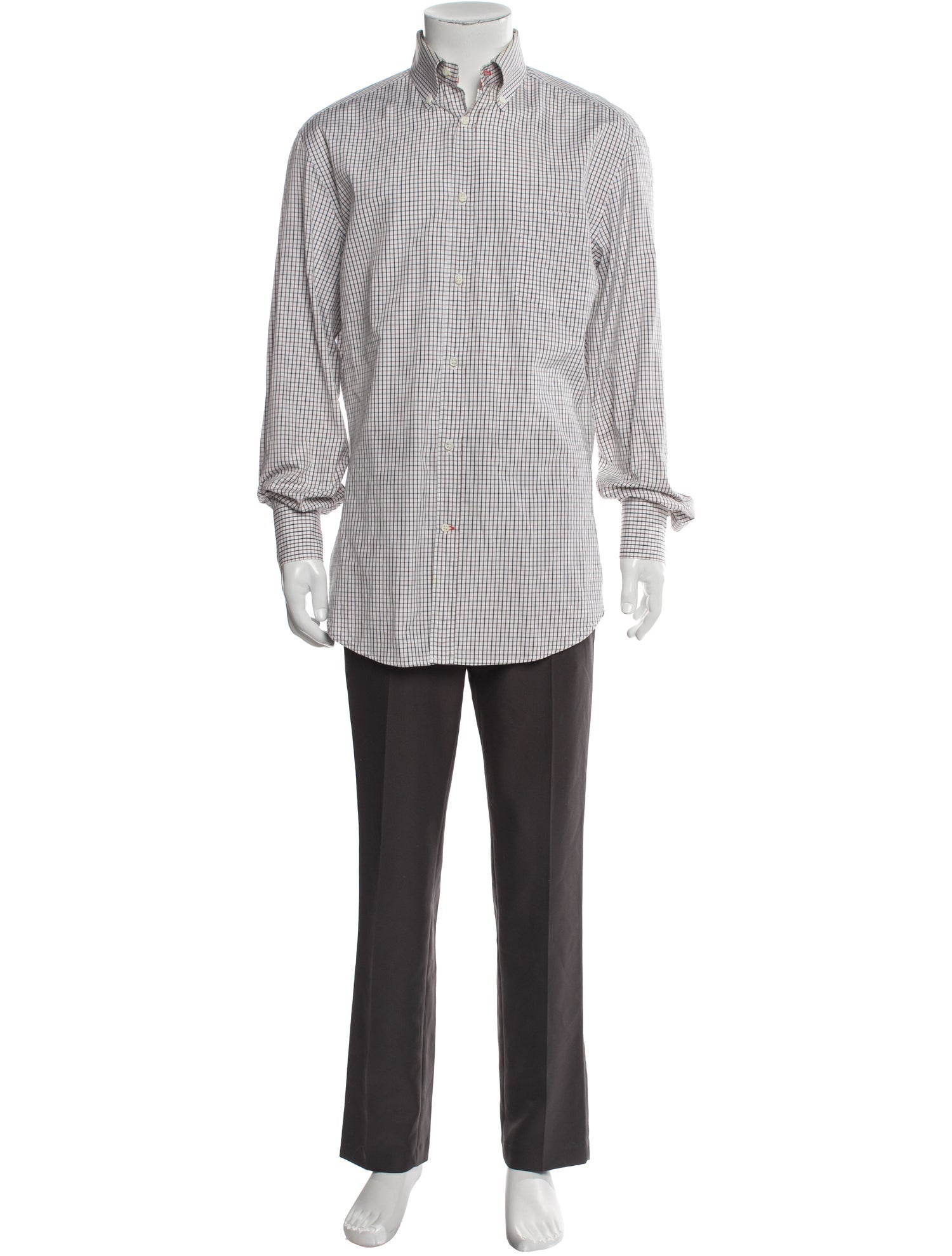 Brunello Cucinelli Plaid Print Long Sleeve Dress Shirt