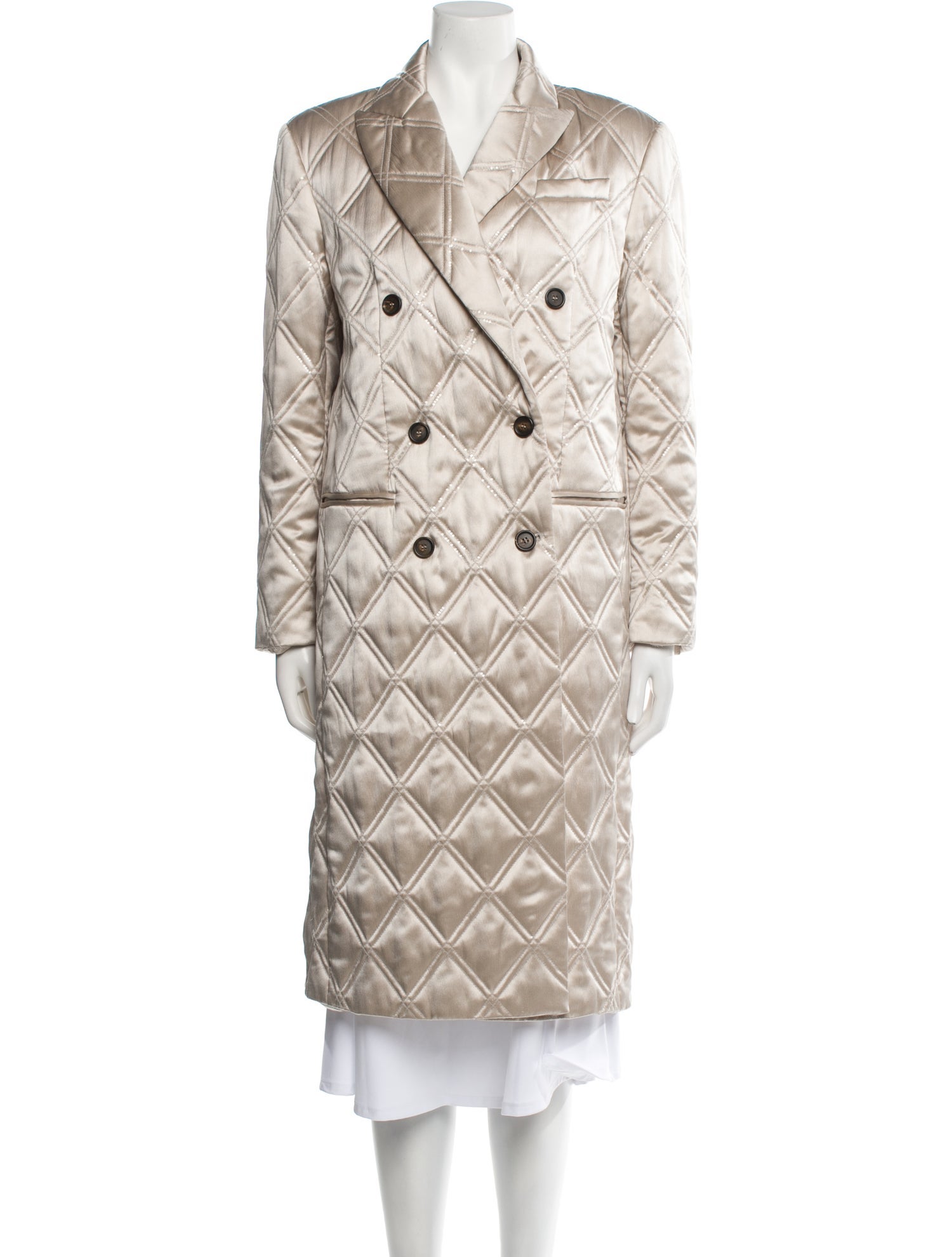 Brunello Cucinelli Silk Plaid Print Trench Coat w/ Tags