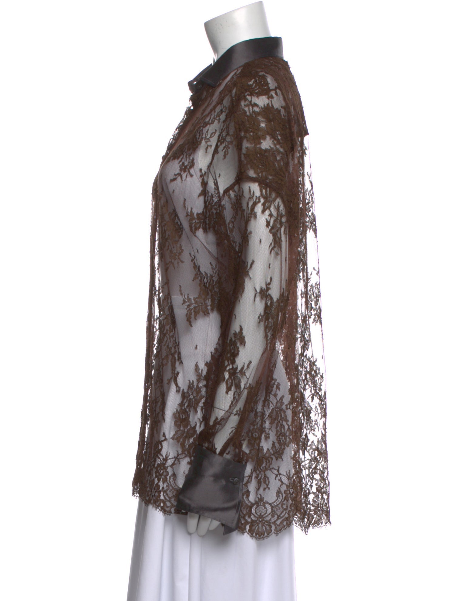 Brunello Cucinelli Lace Pattern Long Sleeve Button-Up Top