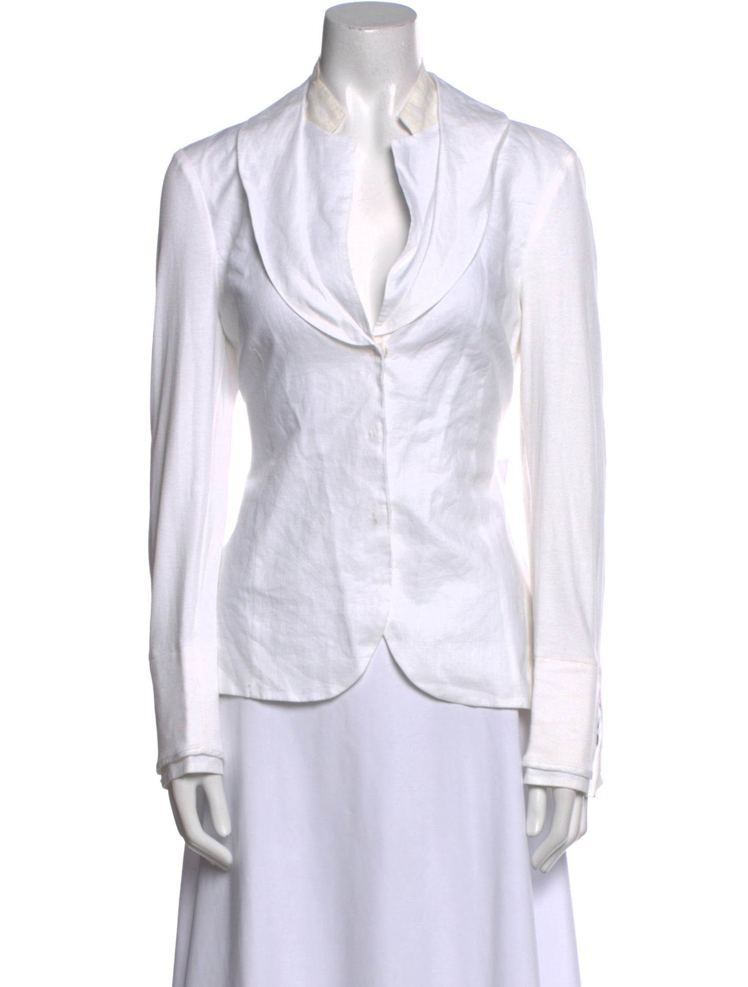 Brunello Cucinelli V-Neck Long Sleeve Button-Up Top
