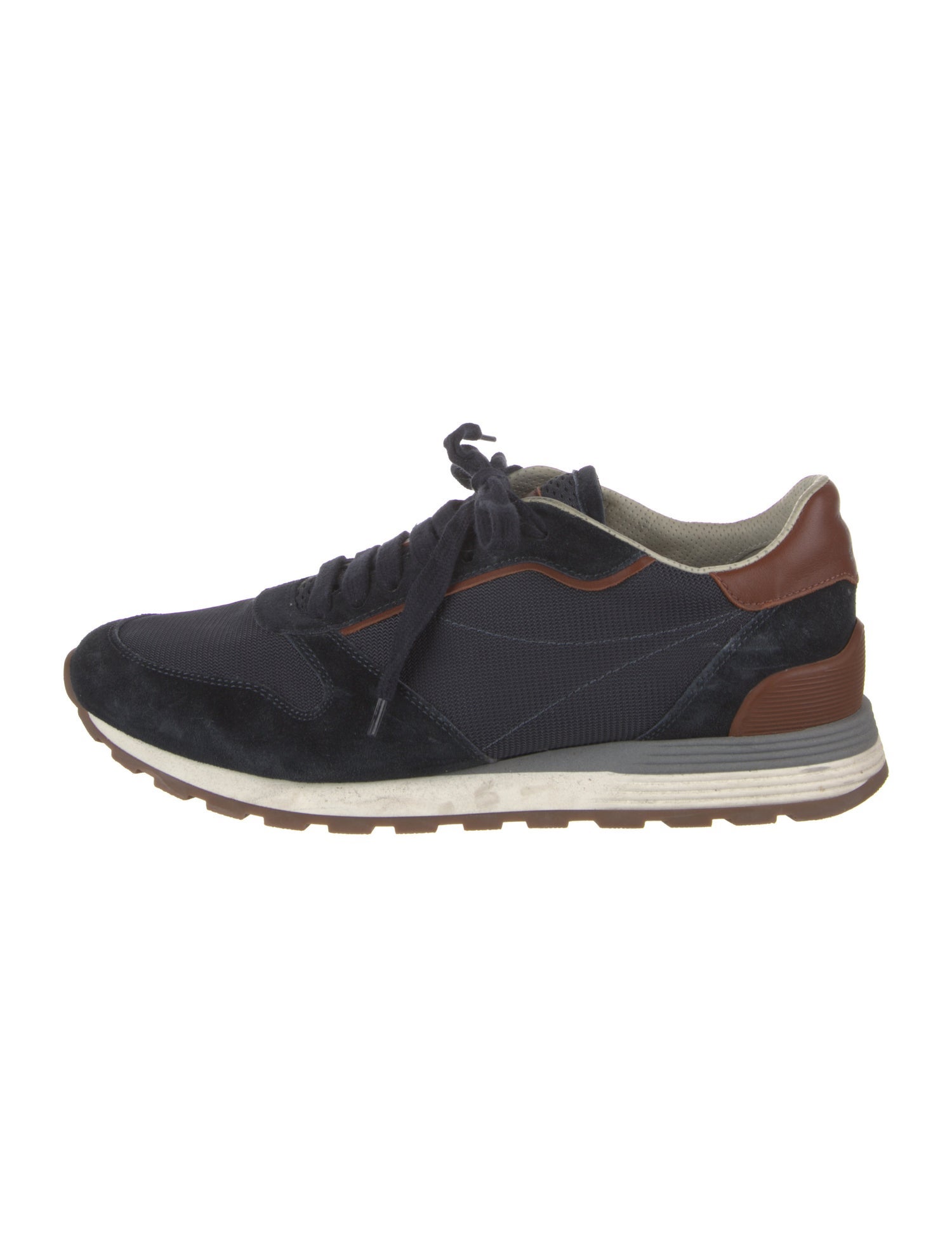 Brunello Cucinelli Suede Colorblock Pattern Athletic Sneakers
