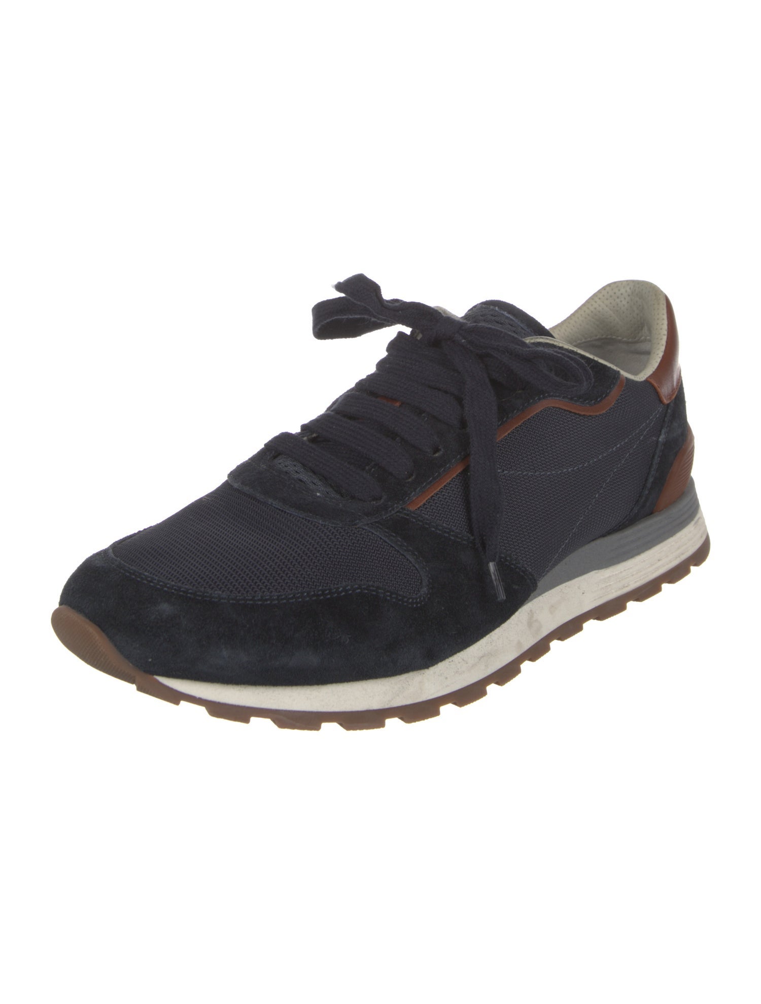 Brunello Cucinelli Suede Colorblock Pattern Athletic Sneakers
