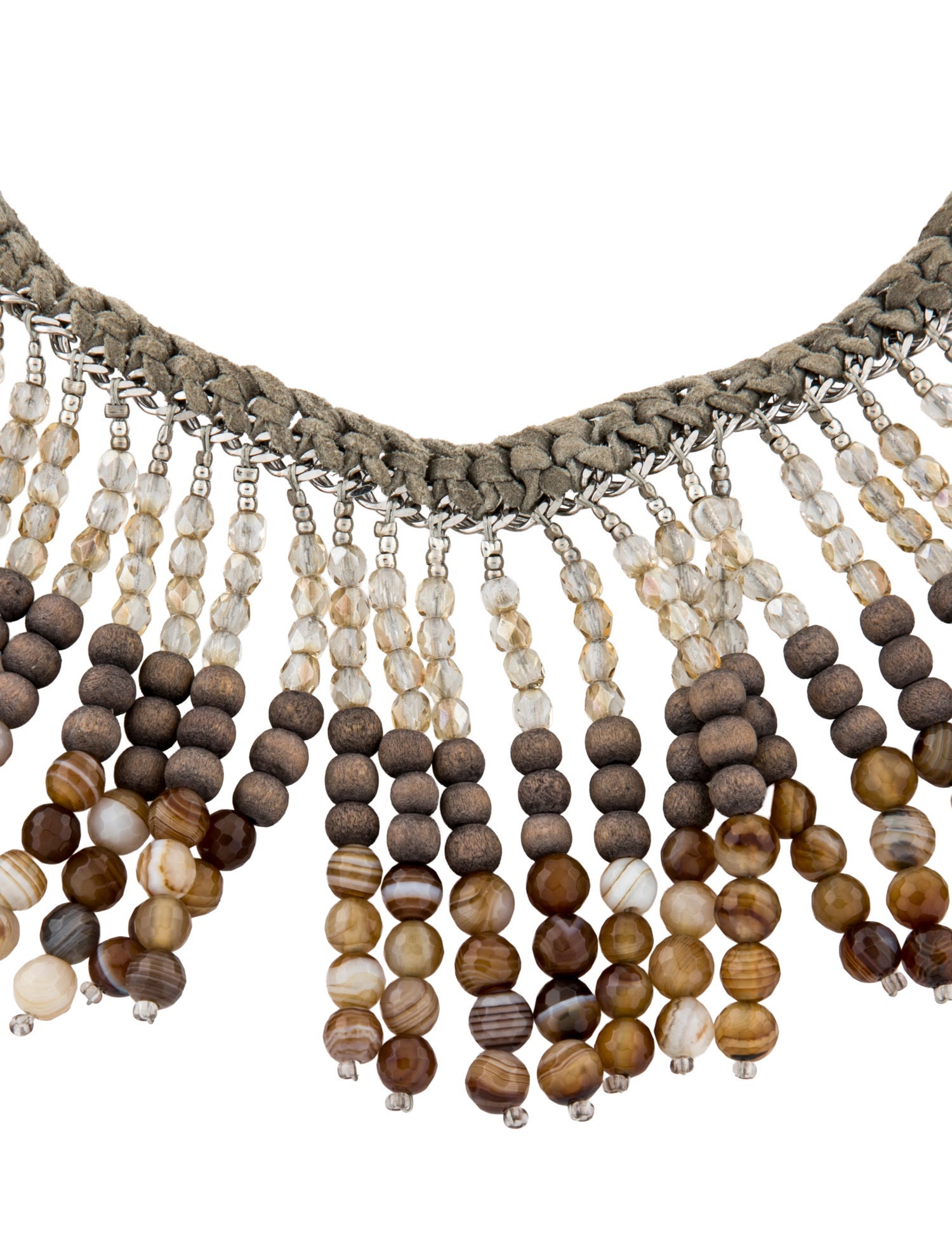 Brunello Cucinelli Stone & Wood Fringe Collar Necklace