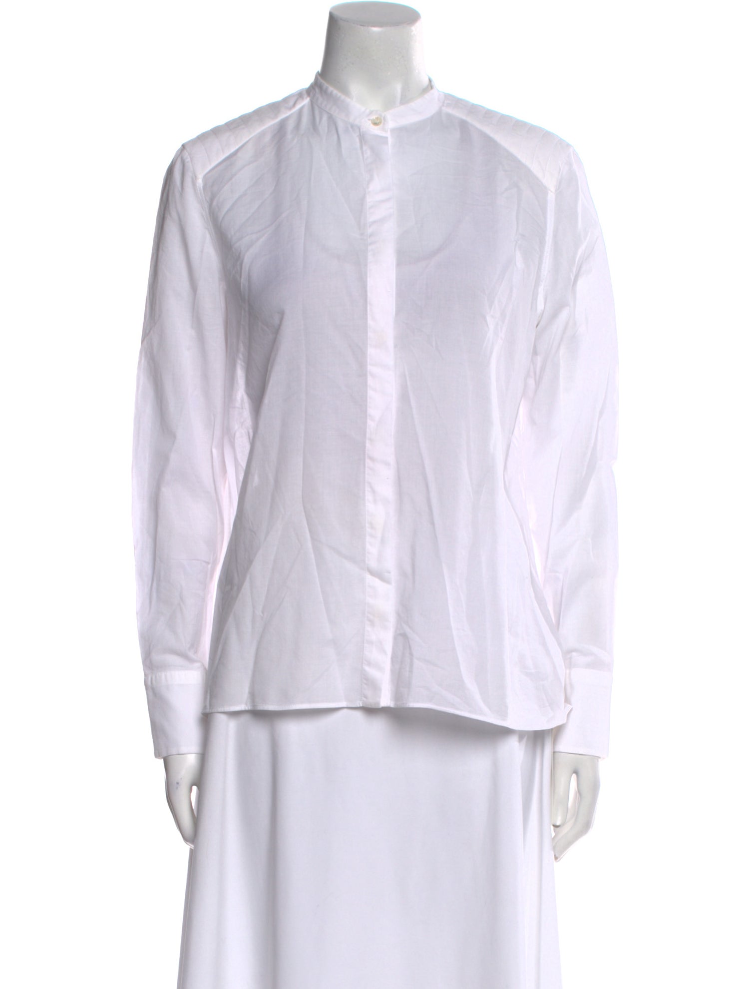 Brunello Cucinelli Mock Neck Long Sleeve Button-Up Top