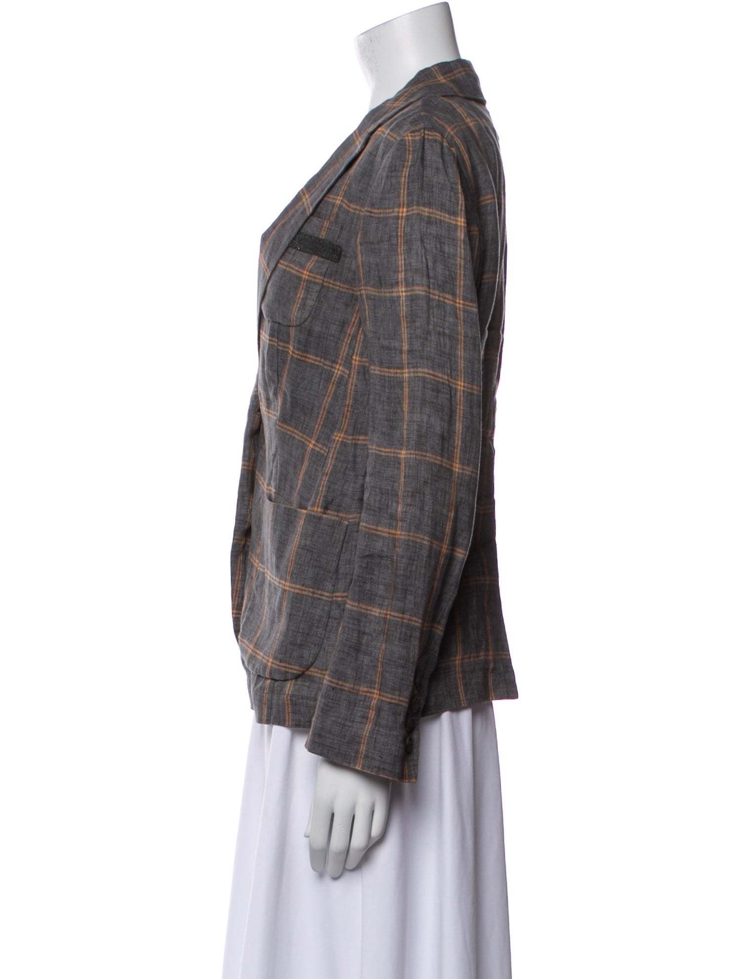 Brunello Cucinelli Linen Plaid Print Blazer
