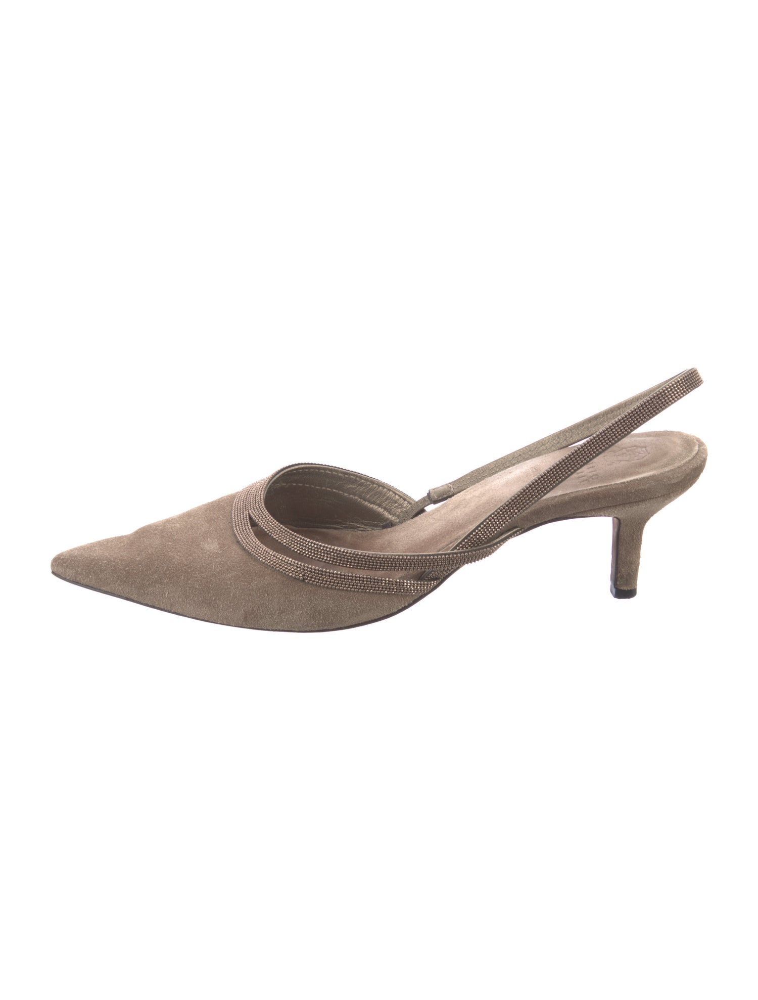 Brunello Cucinelli Monili Suede Slingback Pumps