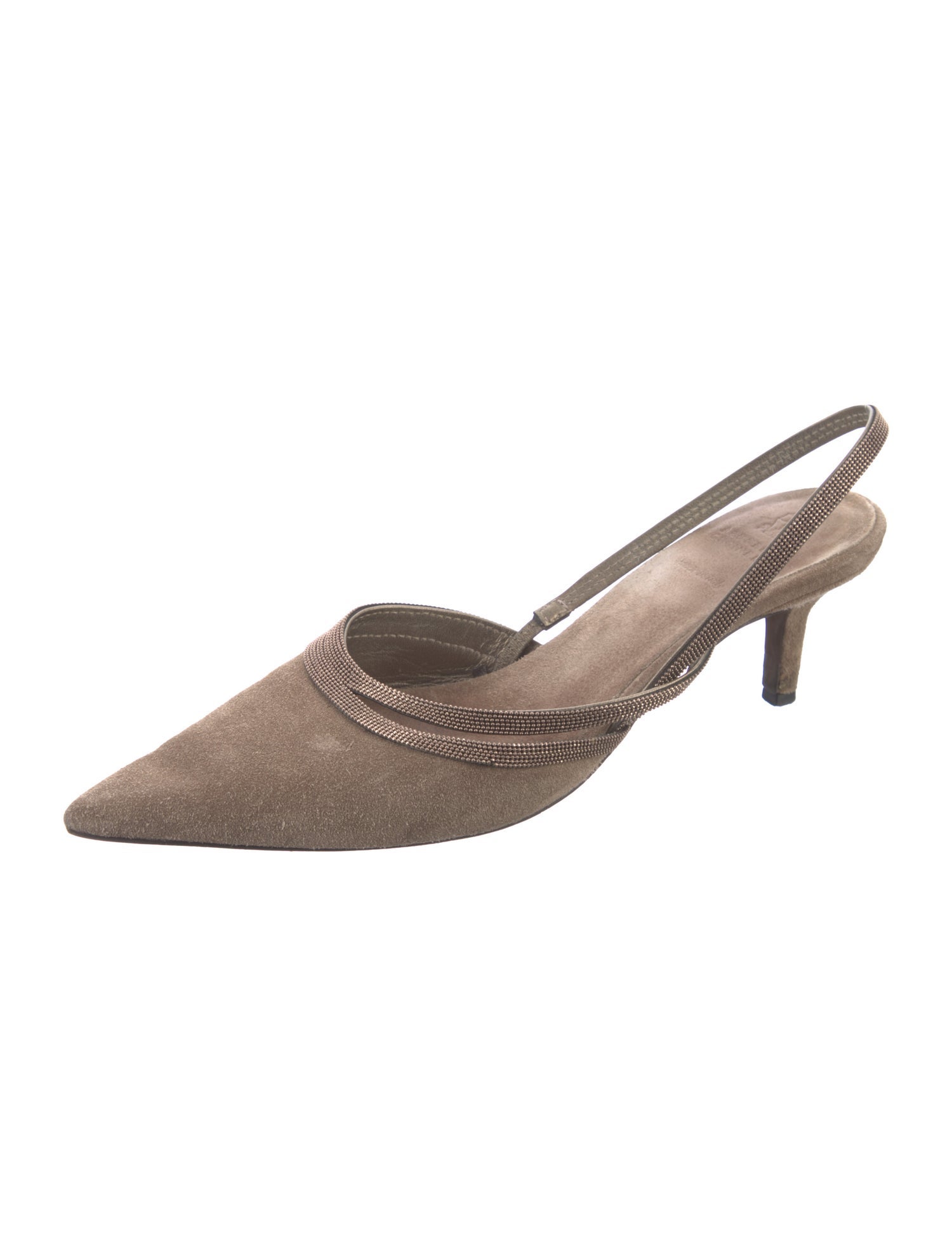 Brunello Cucinelli Monili Suede Slingback Pumps