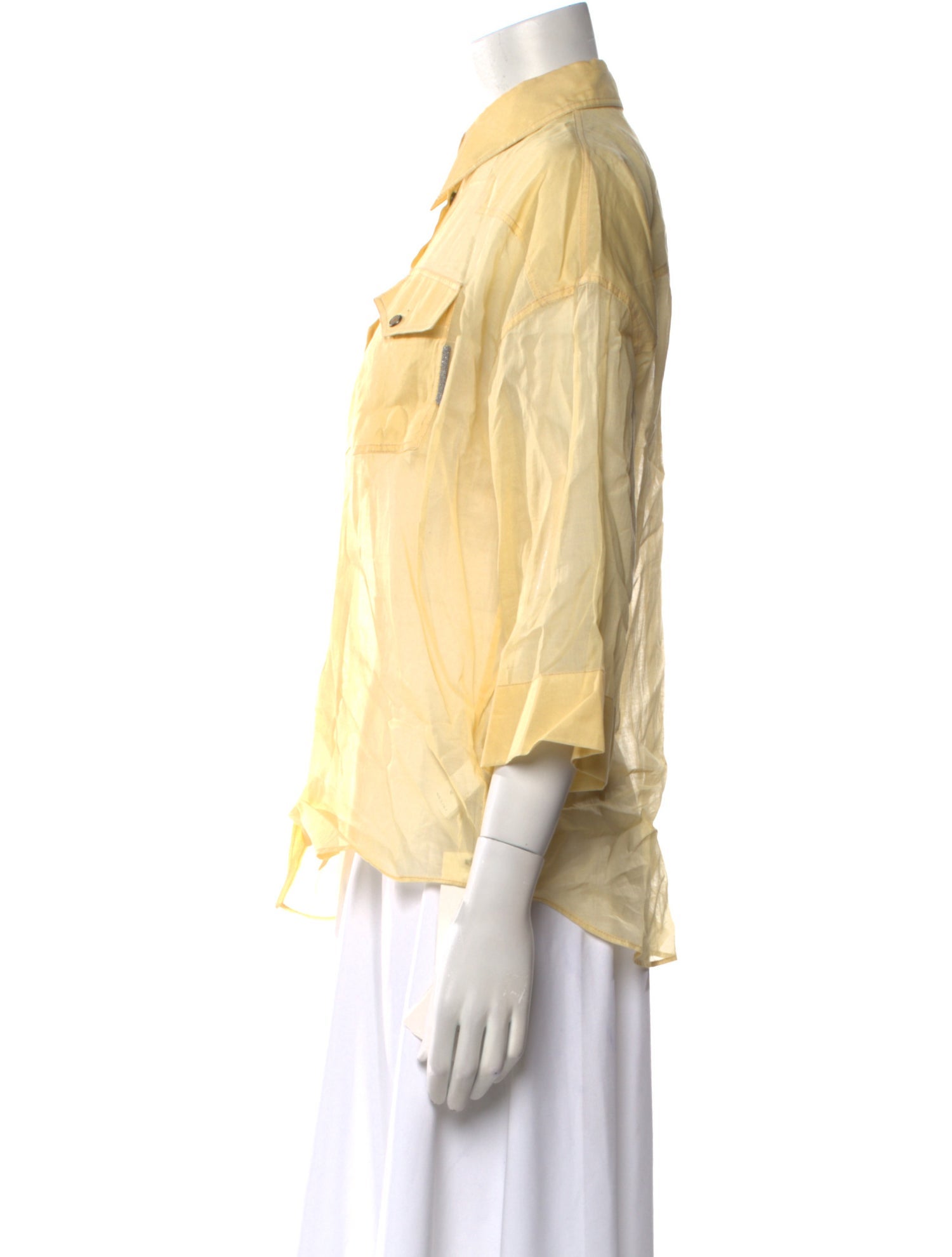 Brunello Cucinelli Three-Quarter Sleeve Button-Up Top w/ Tags