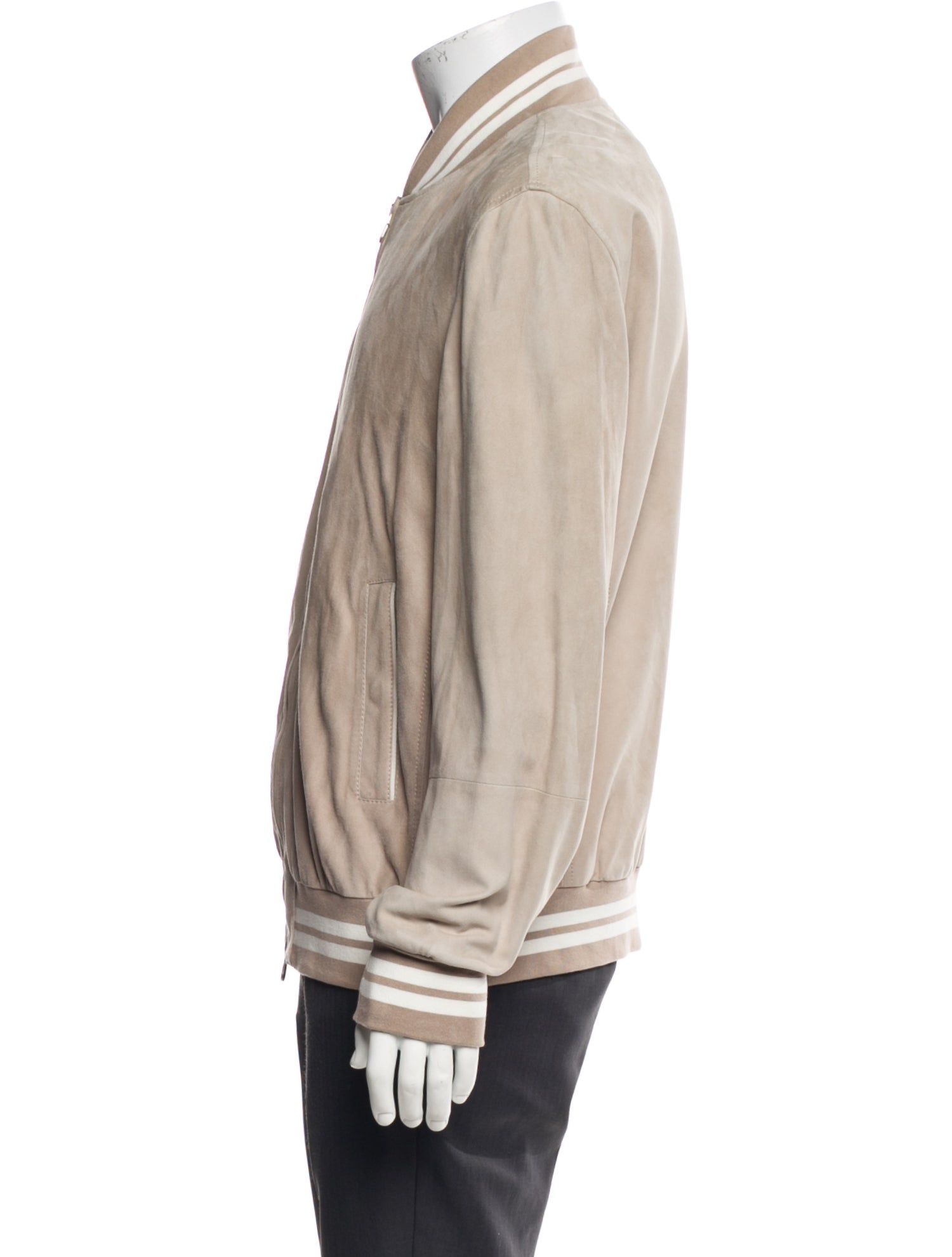 Brunello Cucinelli Leather Striped Bomber Jacket