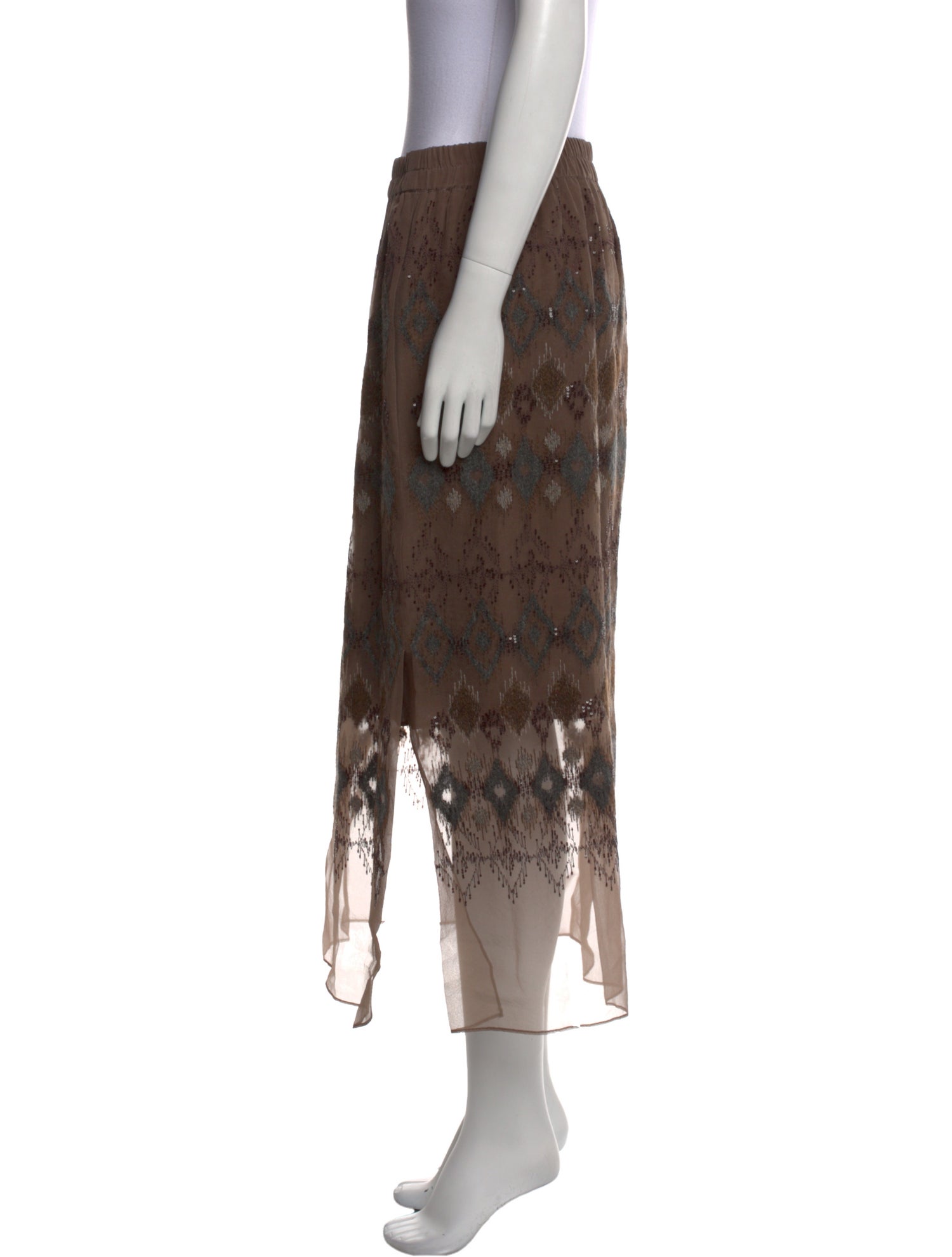 Brunello Cucinelli Silk Midi Length Skirt