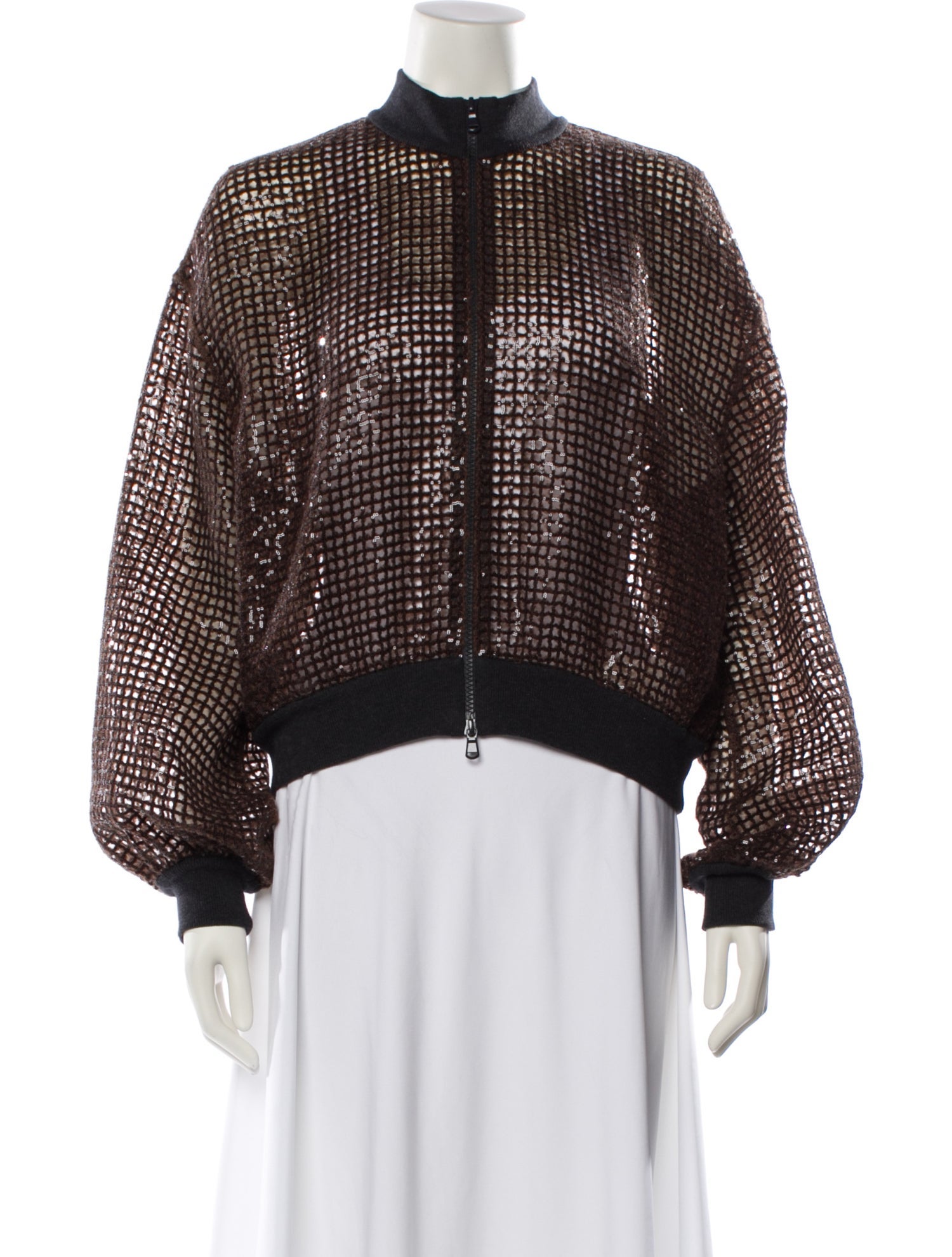 Brunello Cucinelli Tweed Pattern Bomber Jacket