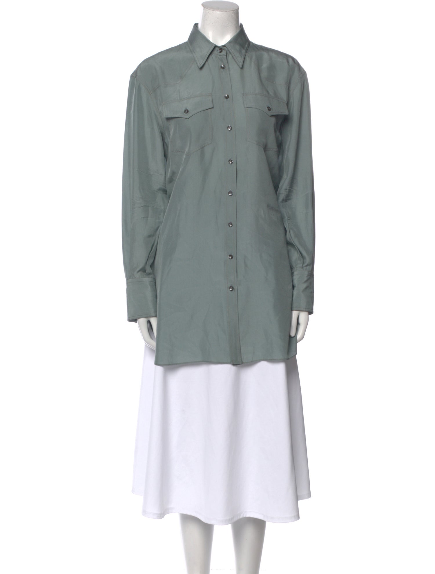 Brunello Cucinelli Silk Long Sleeve Button-Up Top