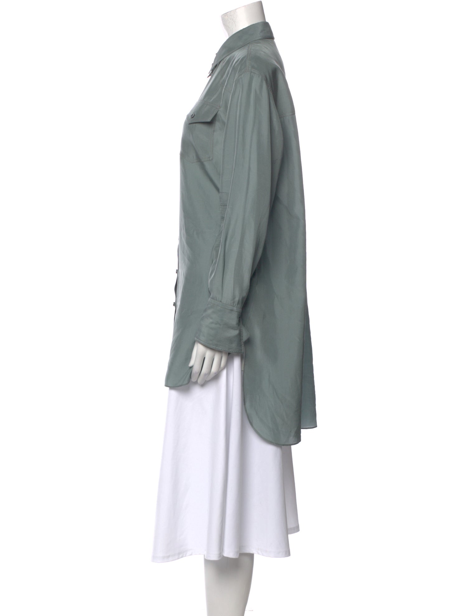 Brunello Cucinelli Silk Long Sleeve Button-Up Top