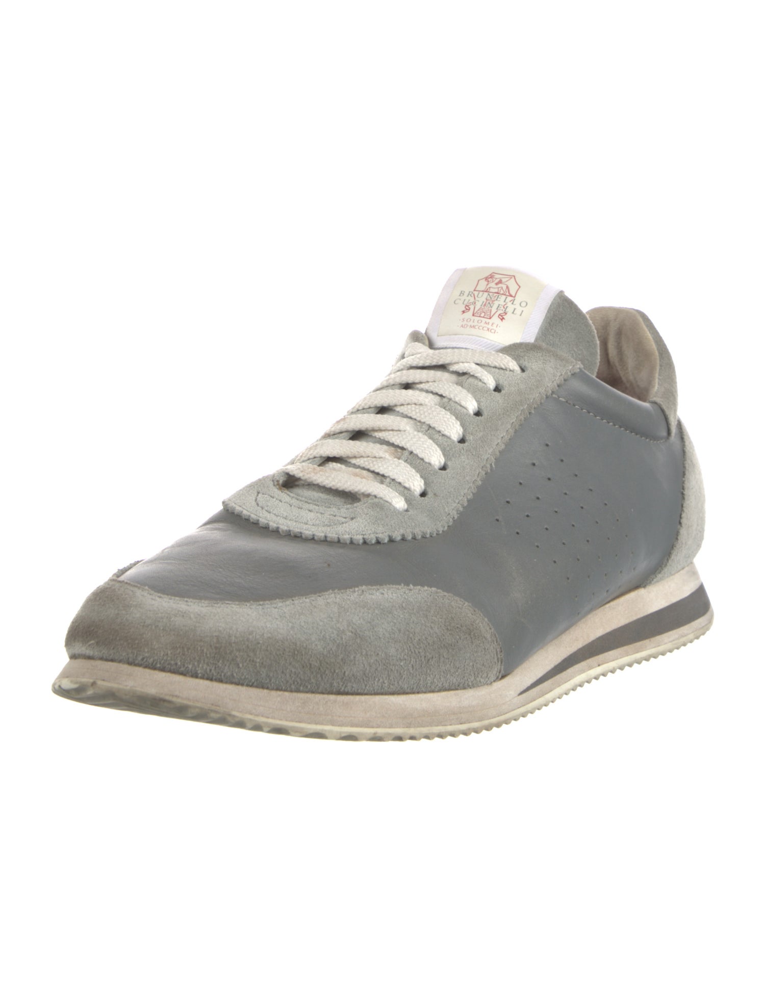 Brunello Cucinelli Leather Colorblock Pattern Sneakers