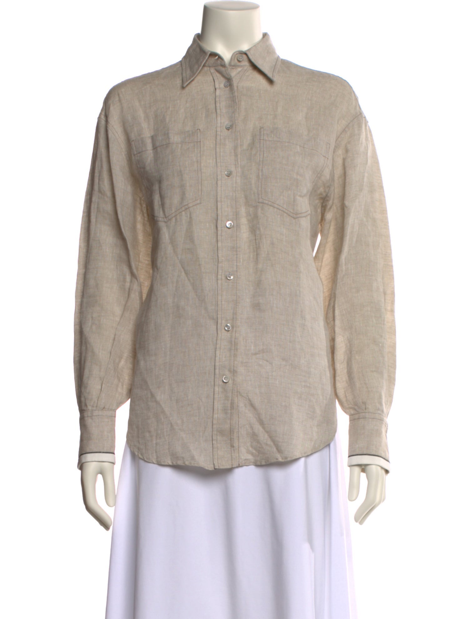 Brunello Cucinelli Silk Long Sleeve Button-Up Top