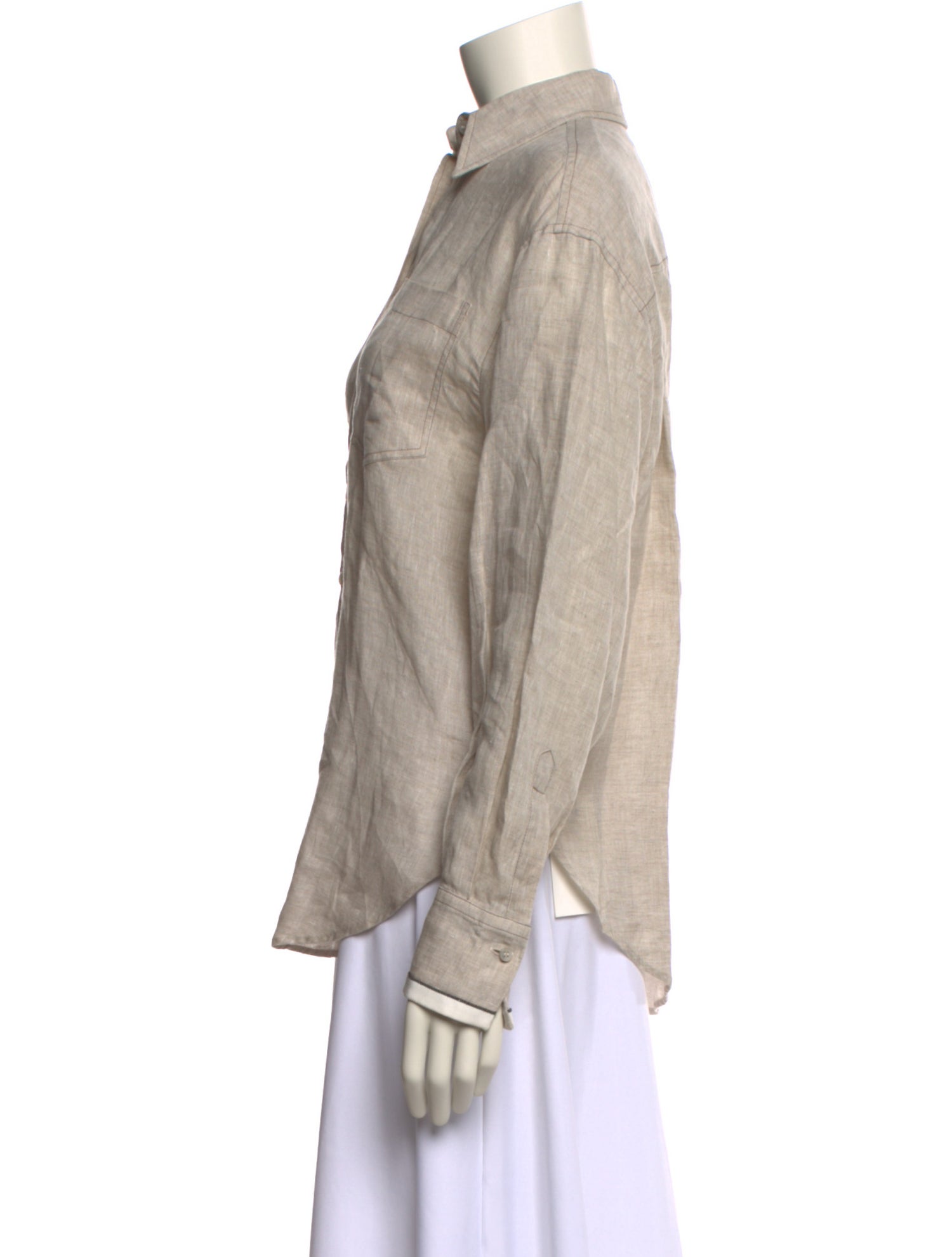 Brunello Cucinelli Silk Long Sleeve Button-Up Top