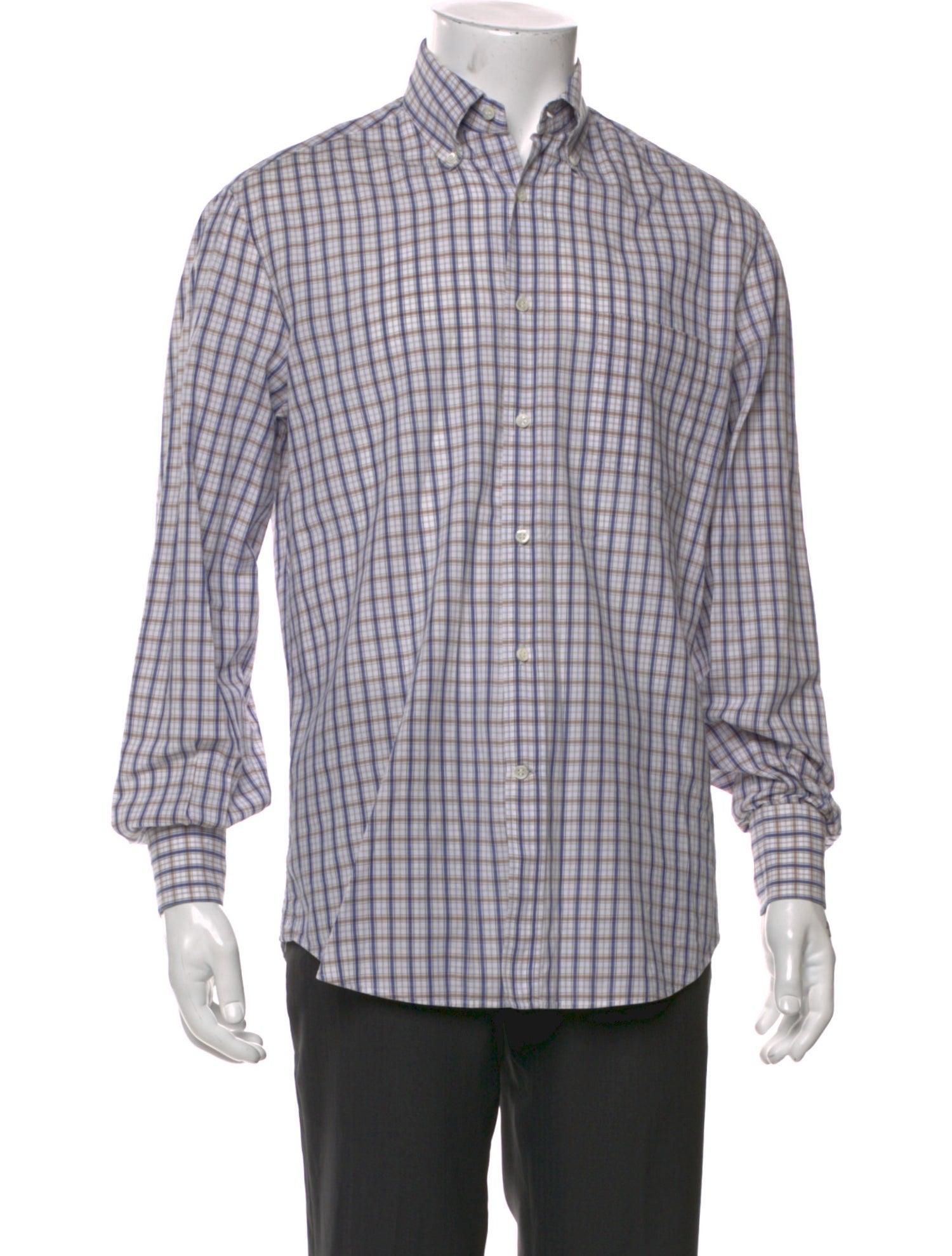 Brunello Cucinelli Plaid Print Long Sleeve Dress Shirt