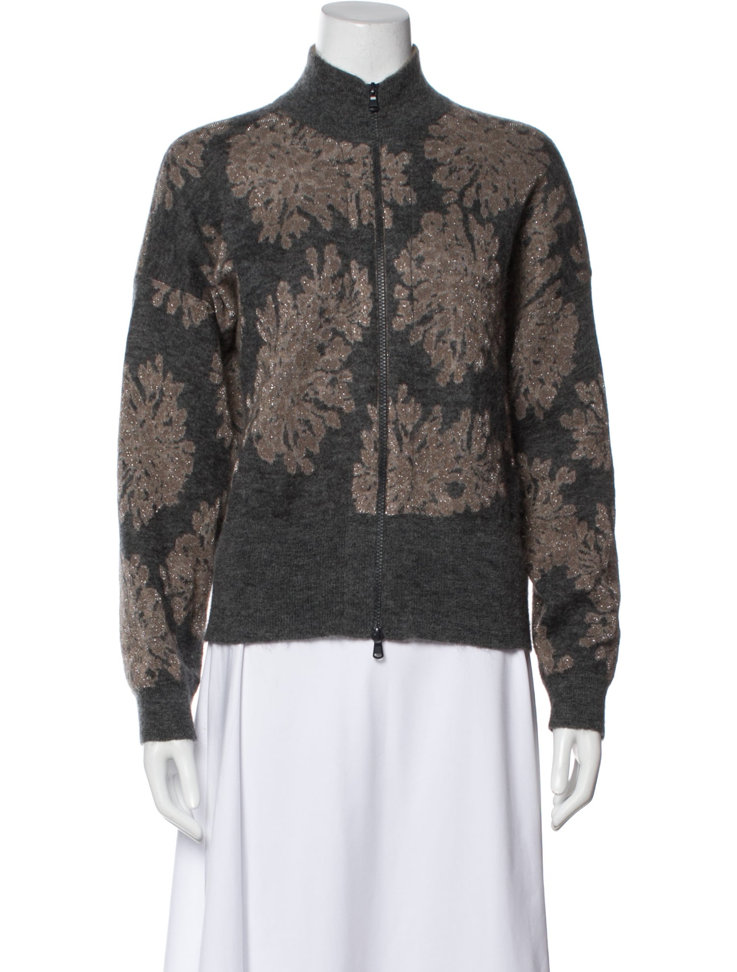 Brunello Cucinelli Mohair Floral Print Bomber Jacket
