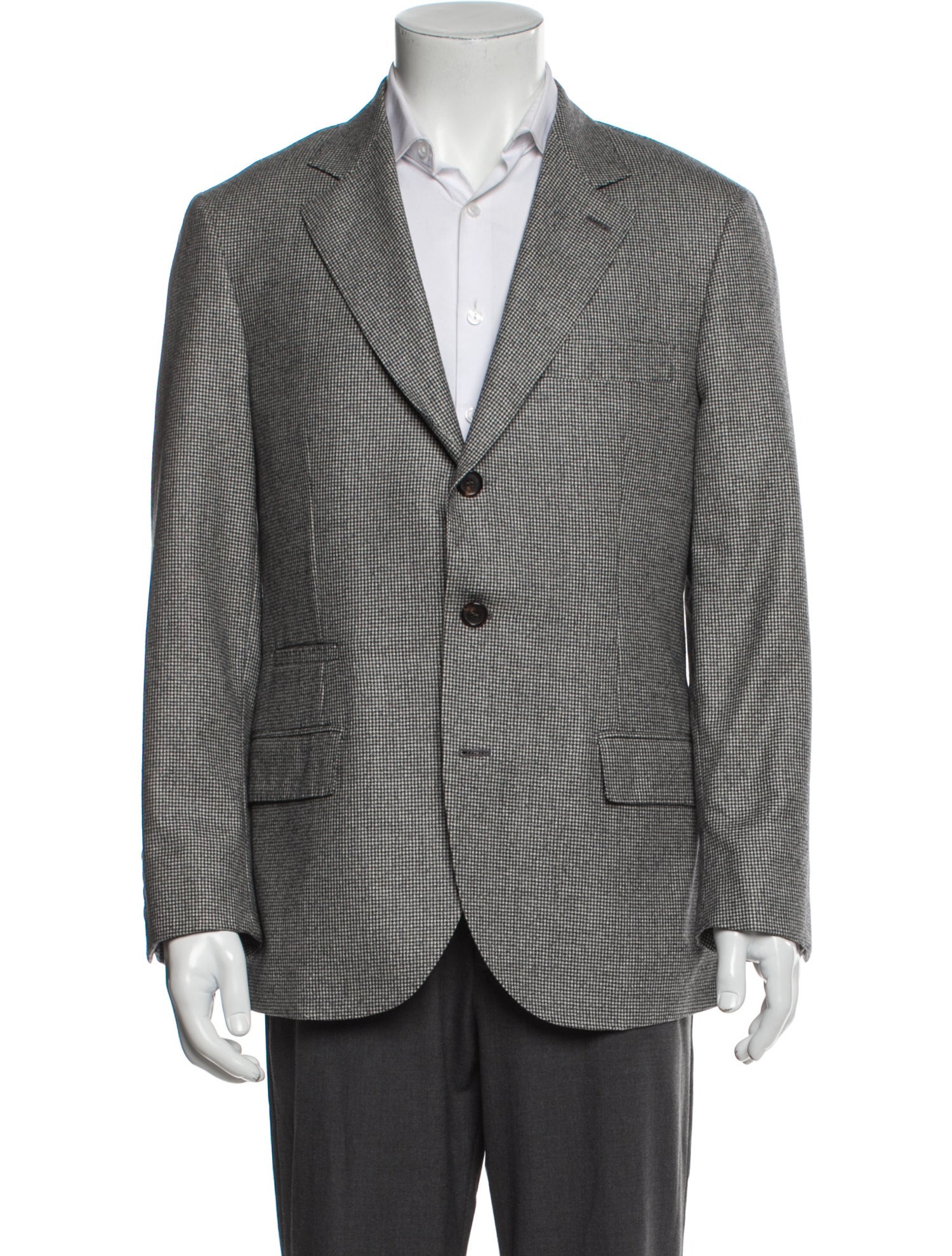 Brunello Cucinelli Wool Houndstooth Print Peacoat