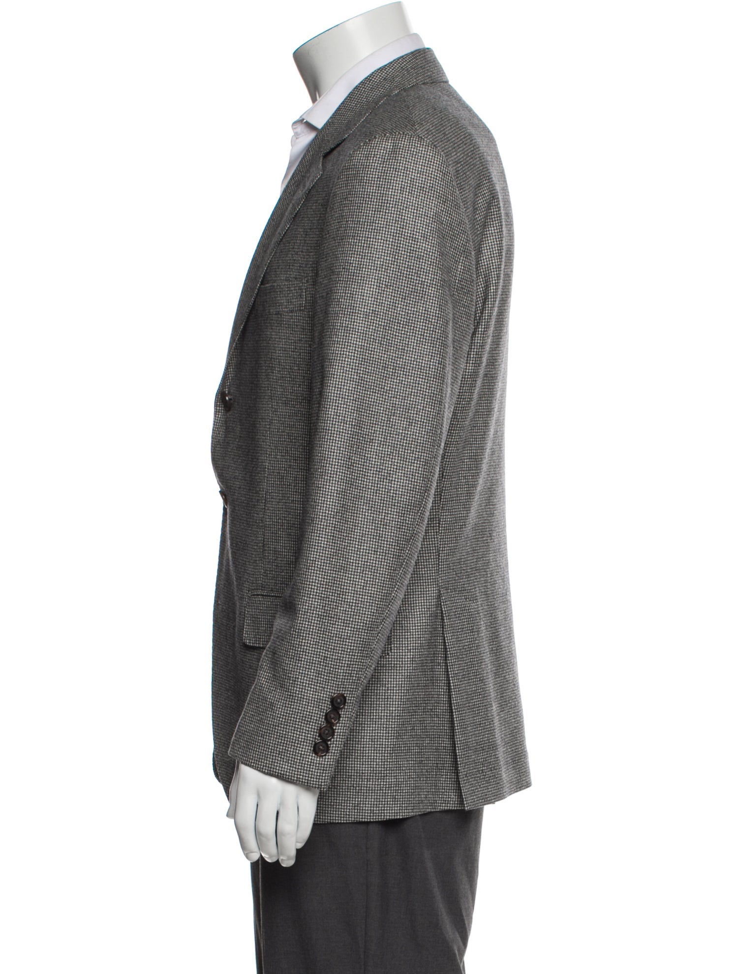 Brunello Cucinelli Wool Houndstooth Print Peacoat