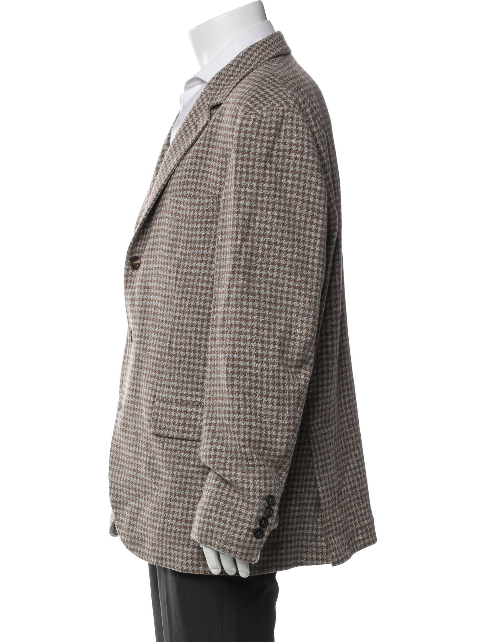Brunello Cucinelli Wool Houndstooth Print Blazer