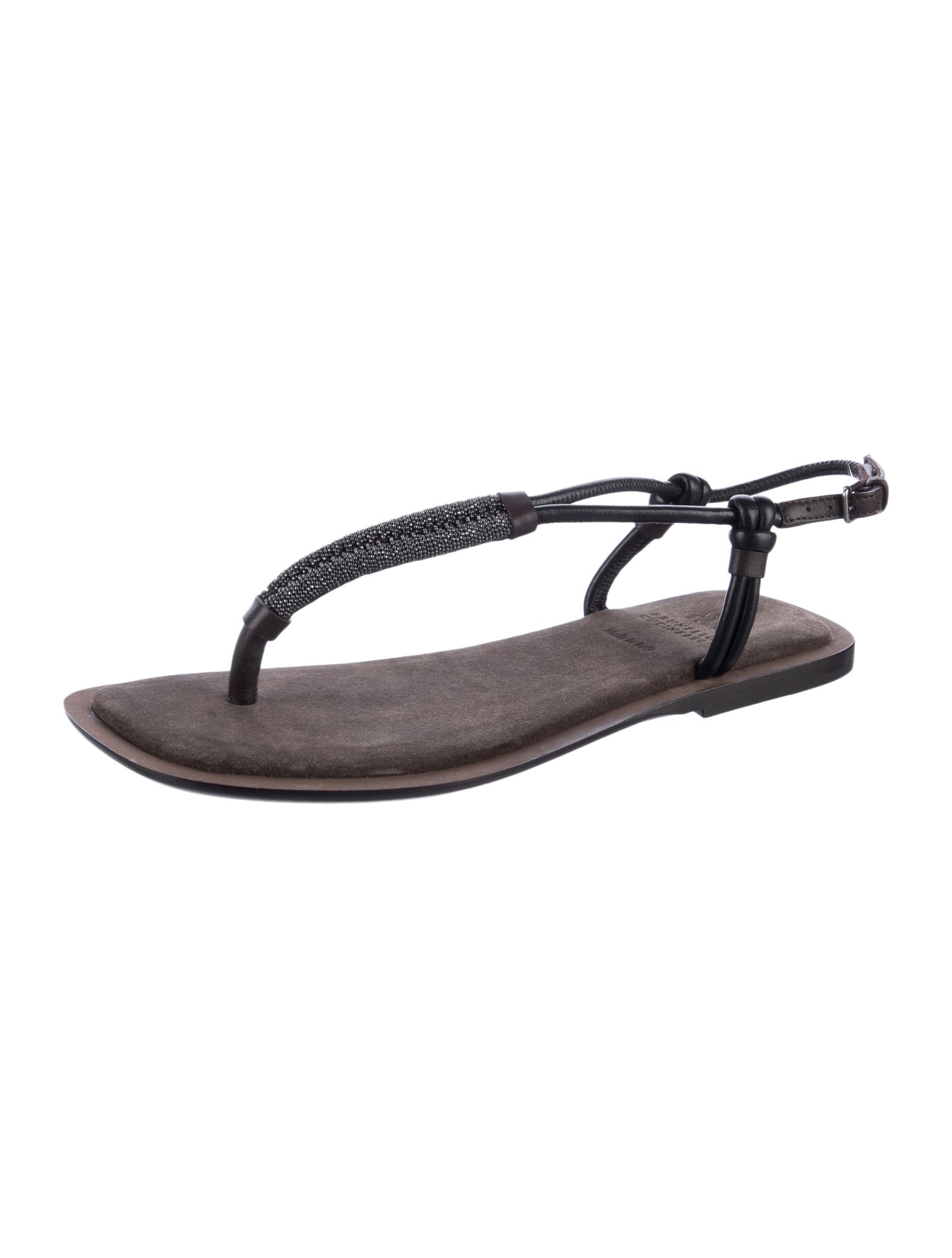 Brunello Cucinelli Suede T-Strap Sandals