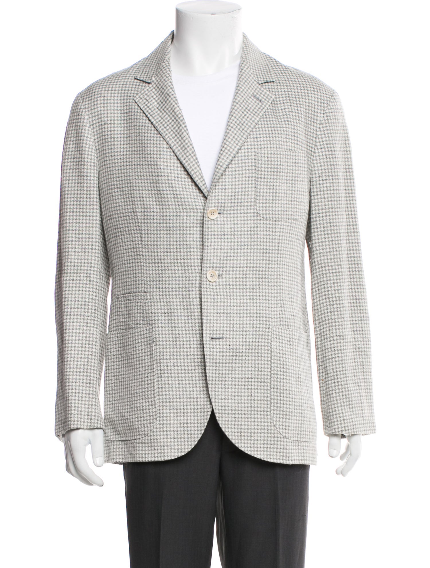 Brunello Cucinelli Linen Houndstooth Print Blazer