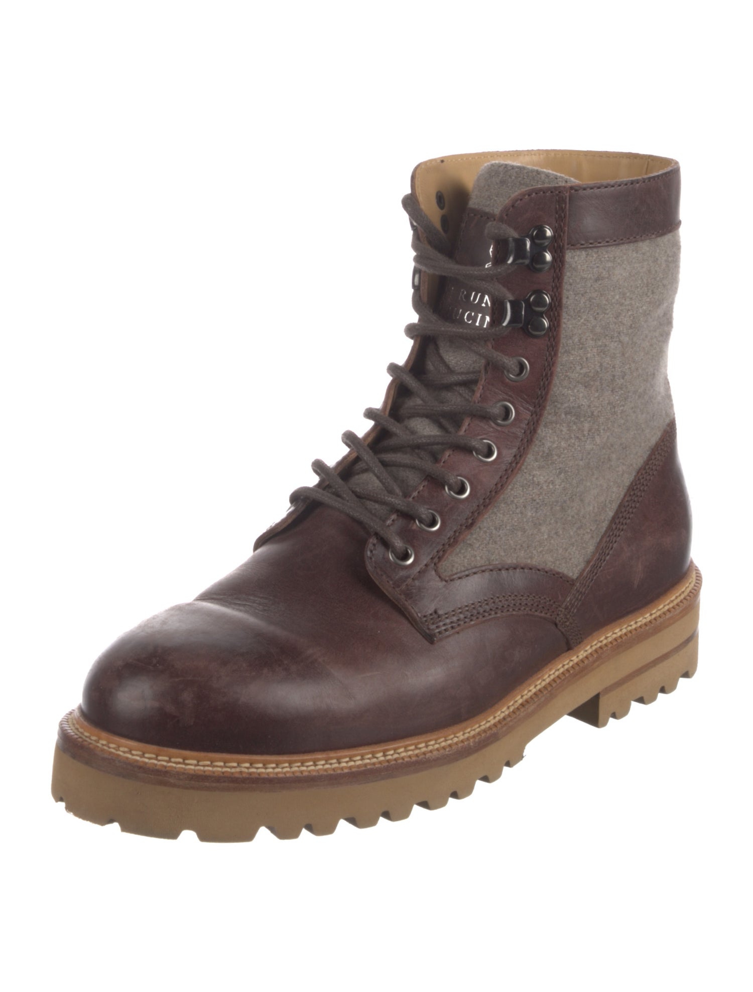 Brunello Cucinelli Leather Colorblock Pattern Hiking Boots