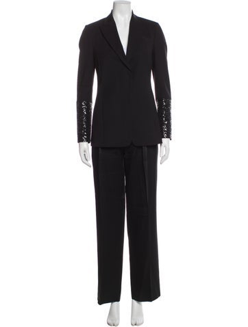 Pre-owned Brunello Cucinelli Virgin Wool Sequin Embellishments Pant Set In Black