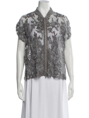 Pre-owned Brunello Cucinelli Linen Lace Pattern Vest In Gray