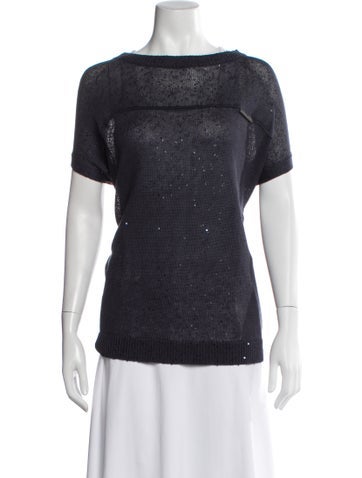 Pre-owned Brunello Cucinelli Linen Bateau Neckline Sweater In Blue